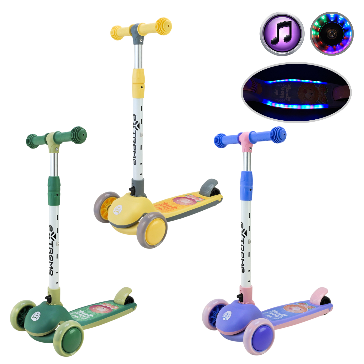 Самокат дитячий 3-х коліс  арт. SC817 (6шт)   3 кольори, 2 колеса, PU світло, заднє пластик,у кор