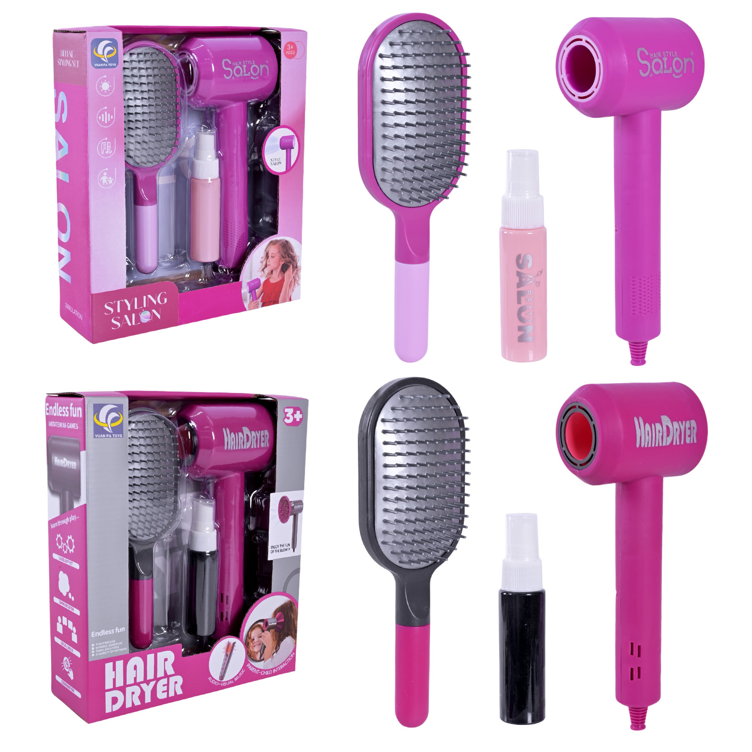 Перукаря набір арт. YF821B-1/YF822C-1 (84шт/2)  батар. мікс 2 види, фен дує, розчіска, аксес короб. 21,5*7*24,5 см