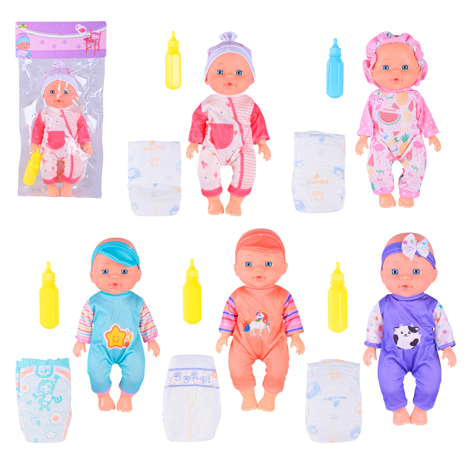 Пупс SY042-2 (120шт/2) мікс 5 видів, аксес. пакет 20*6*36