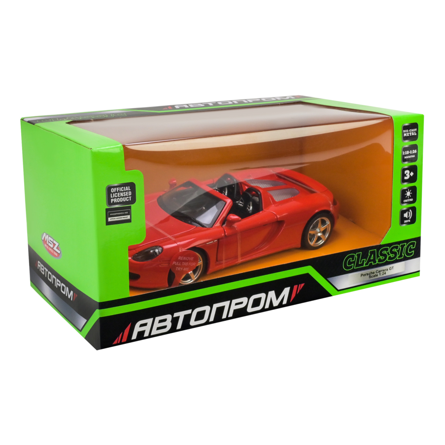 Машина мет. АВТОПРОМ арт. 68242A (12шт/2)1:24PorscheCarreraGT,св,зв,відкр.дв,кап,баг,.короб. 25*12,5*10см