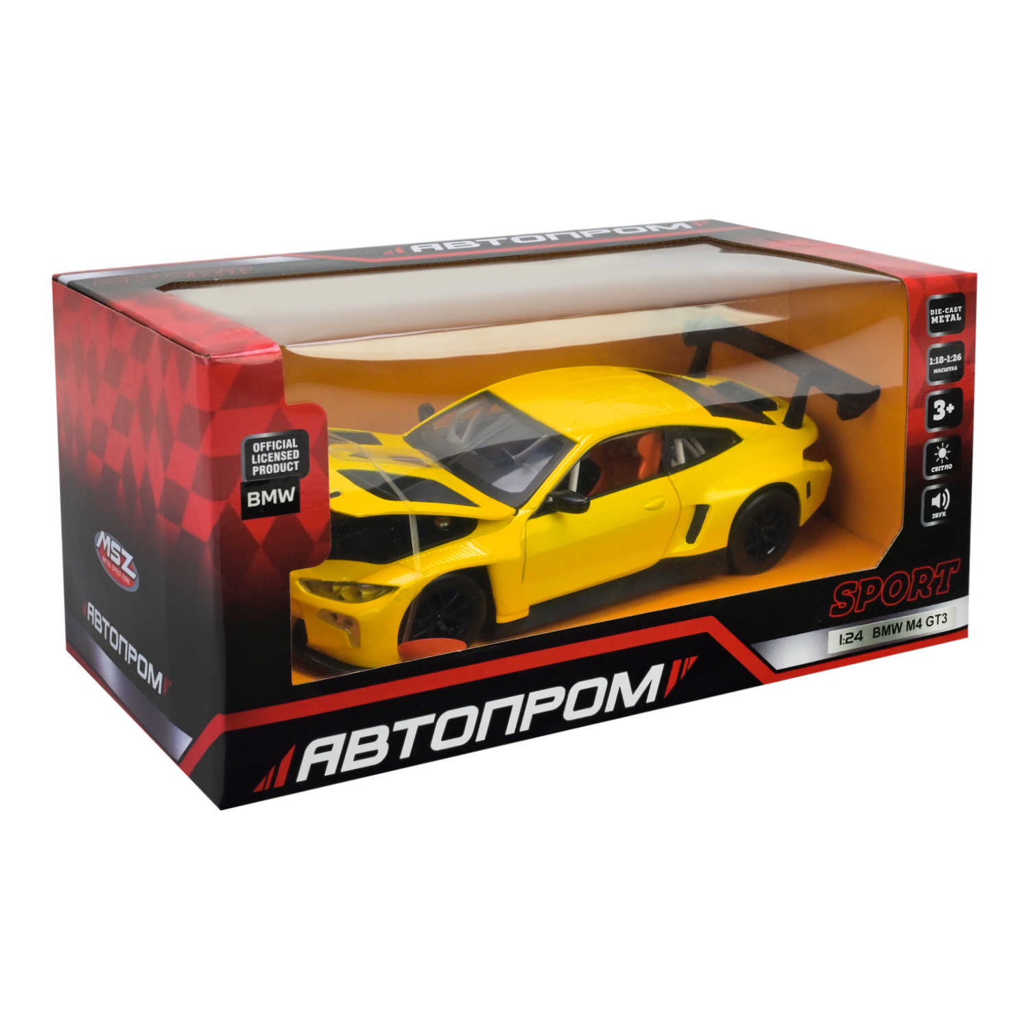 Машина мет. АВТОПРОМ арт. 68277A (12шт/2) 1:24 "BMW M4 GT3",батар.,світ.,звук,откр.двери,капот,багаж., короб. 24,5*12*10см