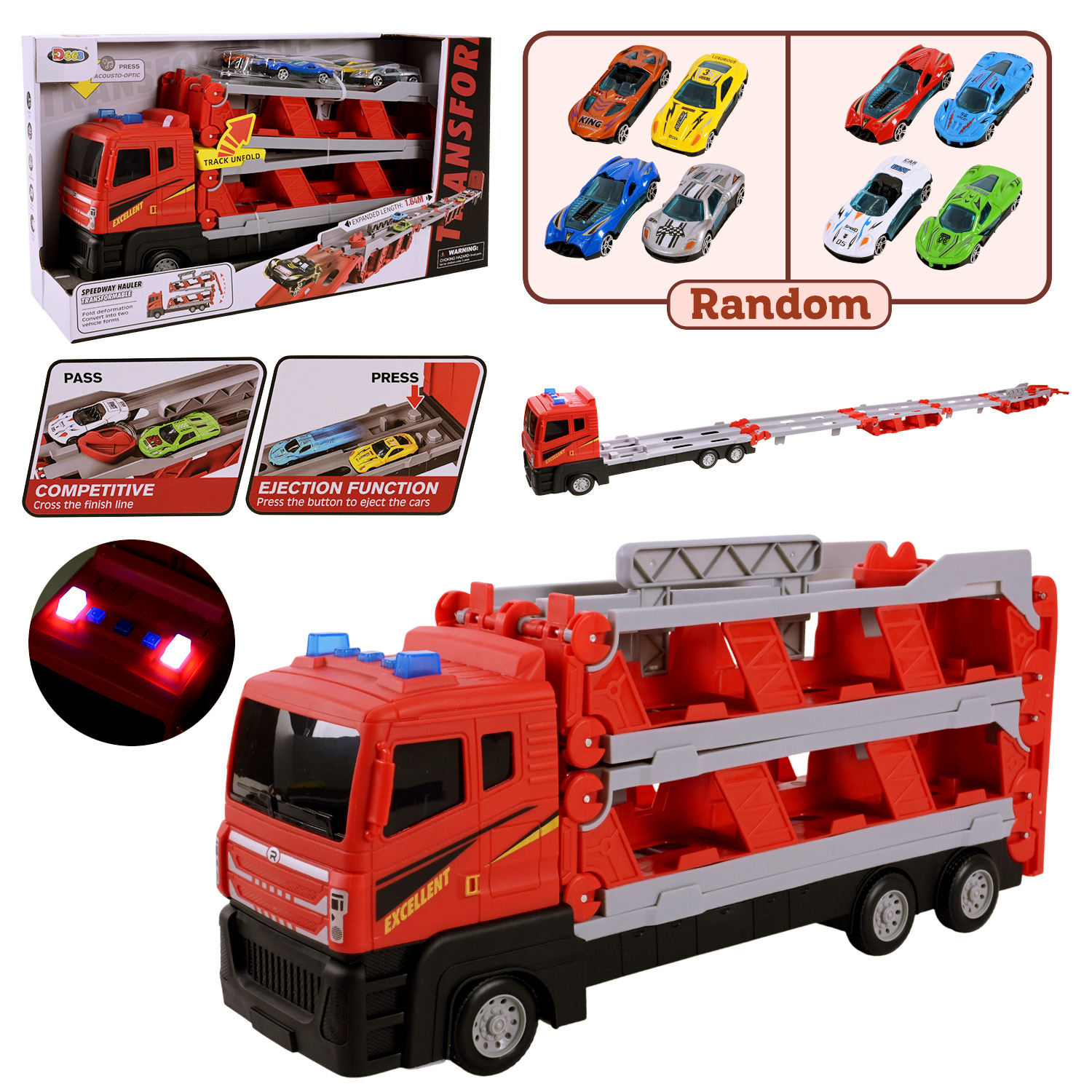 Трейлер з машинками арт. D663-T204A (18шт/2) батар.,світло,звук, короб. 41,5*23,5*12см