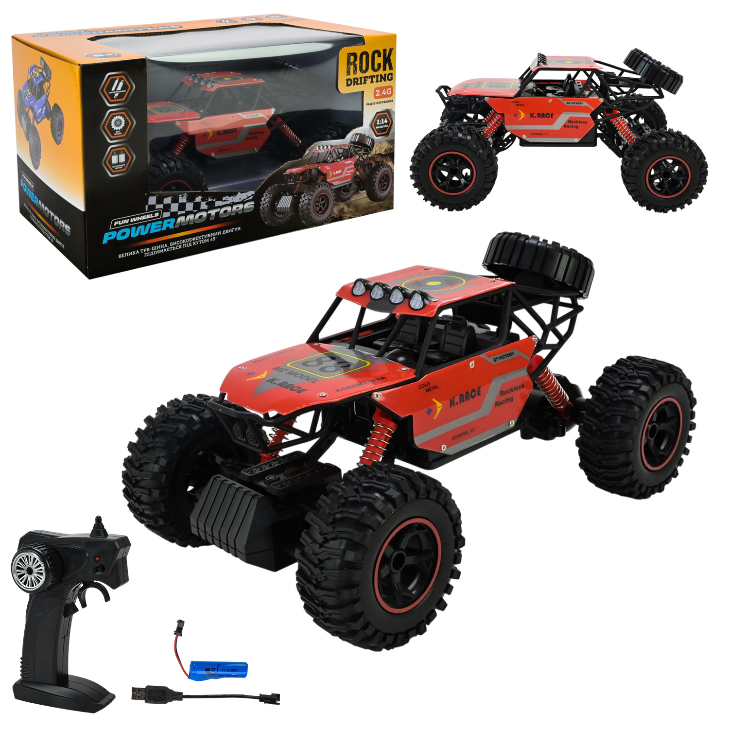 Машина р/к арт. PM3403 (18шт),"POWERMOTORS",1:14, червоний, акум., у кор.34*22*19см.