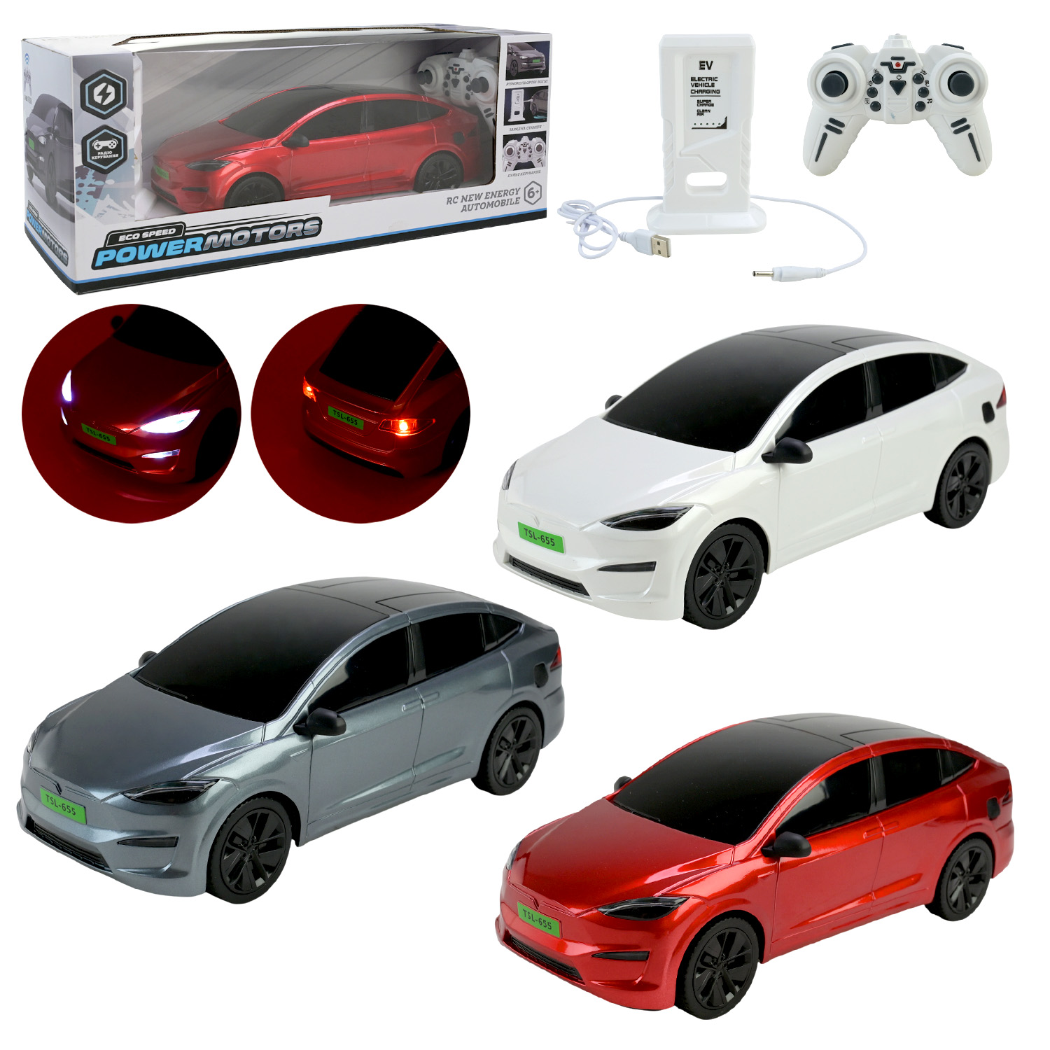 Машина р/к арт. PM3417 (18шт) "POWERMOTORS" 3 кольори акум,світло,звук,заряд.станція,у короб.43*17,6*15,6см