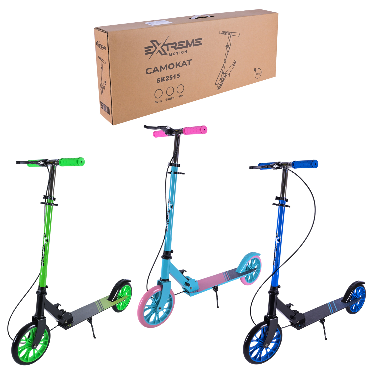 Самокат міський 2-х коліс. арт. SK2515 (6шт)   сталевий,колеса 200 мм,гальмо 3 кольори, у короб. 80*11*32,5см