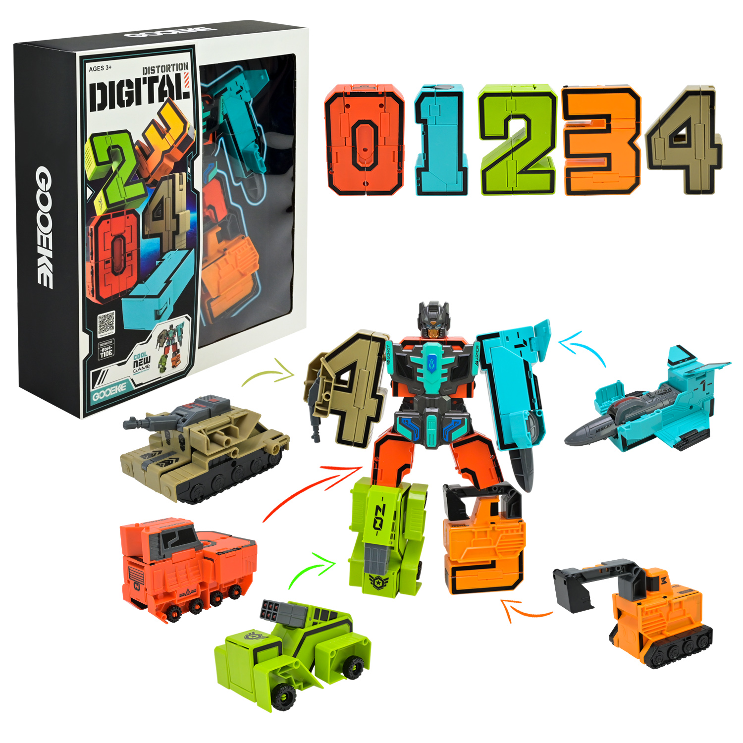 Трансформер  арт. 188-8 (24шт)   5видів, трансформер-ціфри 0-4,  короб. 32,9*8,7*31см