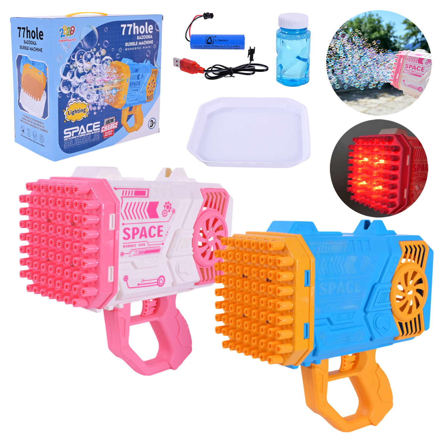 Мильні бульбашки арт. 2023-25A (24шт/2)   пістолет на акум.в кор 25 см 2 кольори