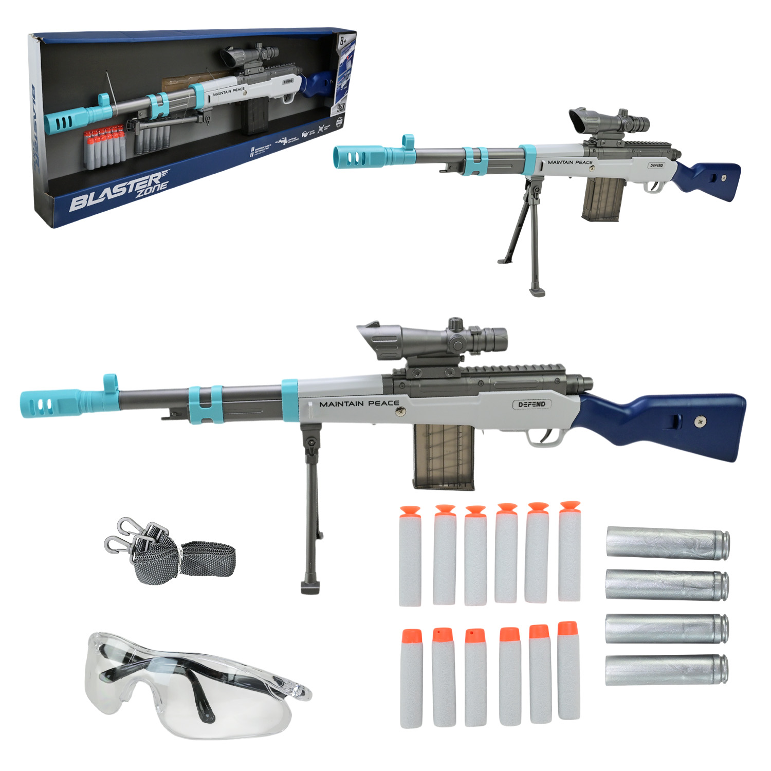 Автомат арт. WY2103B (10шт) стреляет поролоновыми пулями,  короб. 89*29,5*7,5см