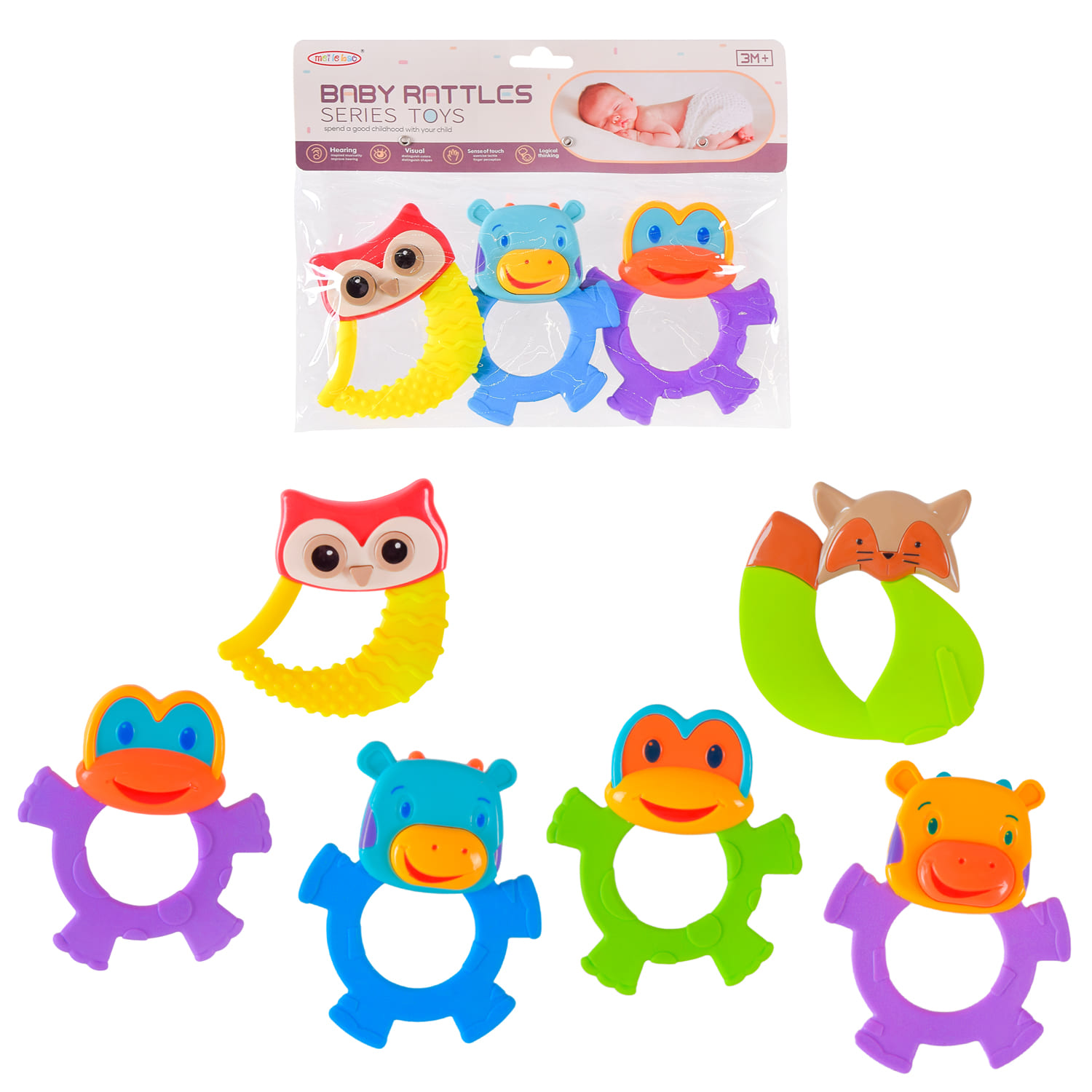 Брязкальце-прорізувач арт. 8410A-2 (240шт/2) 2 види мікс, м'які силіконові частини, пакет 21*17см