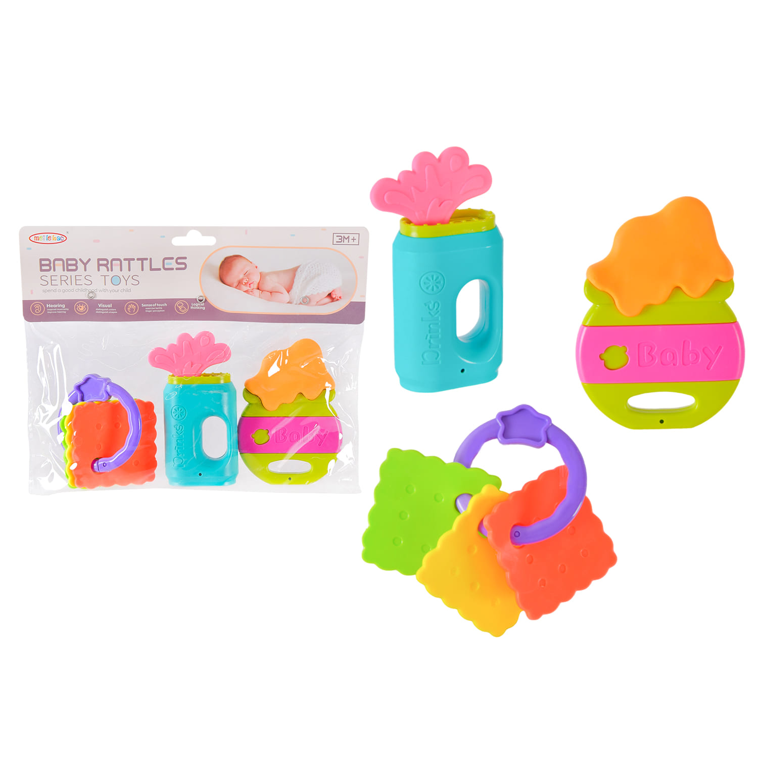 Брязкальце-прорізувач арт. 8410A-3 (240шт/2) м'які силіконові частини, пакет 21*17см