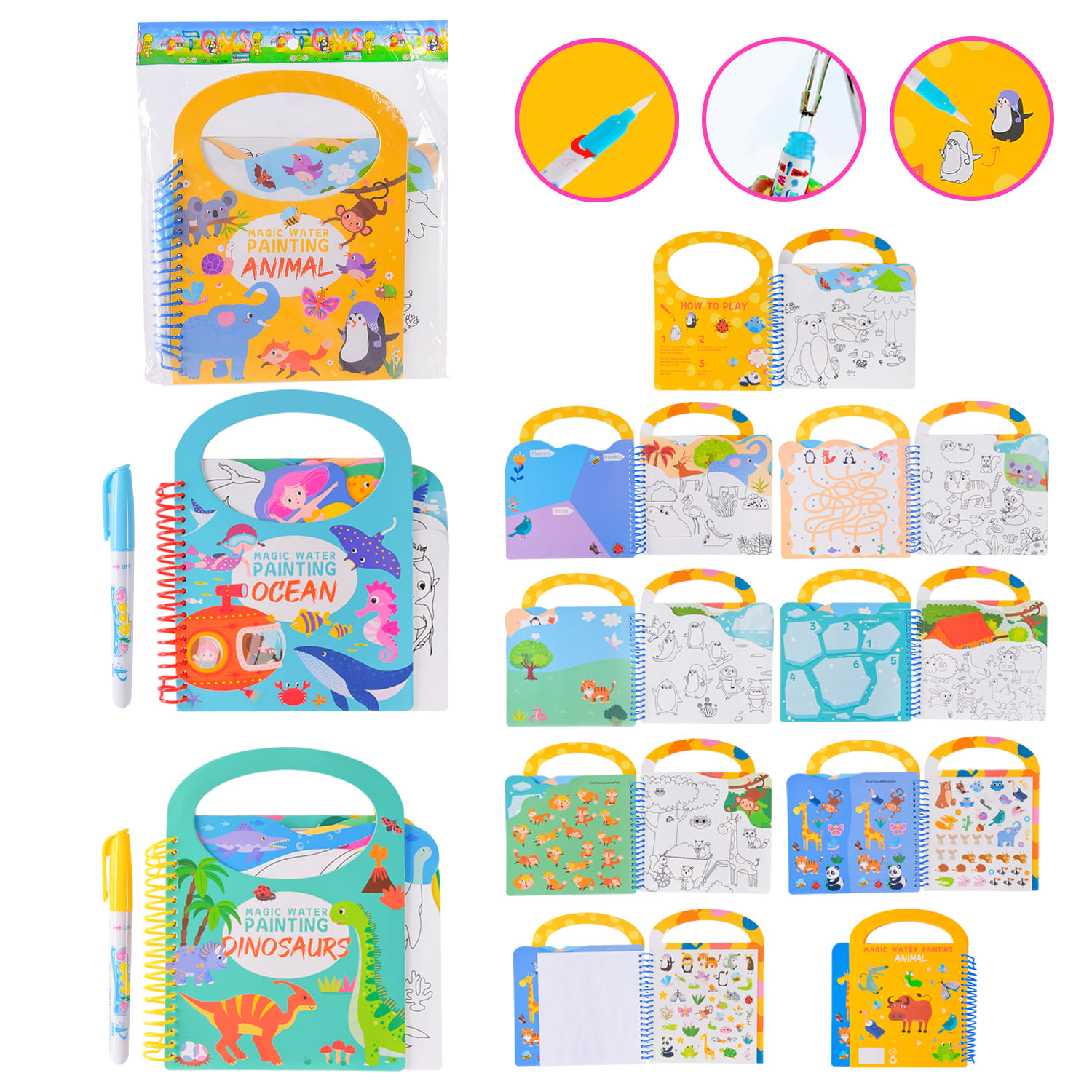 Розмальовка книжка арт. LY63054/55/56 (84шт) 3 вида мікс, розмальовка водою, маркер для води, пакет 26*21*1,1см