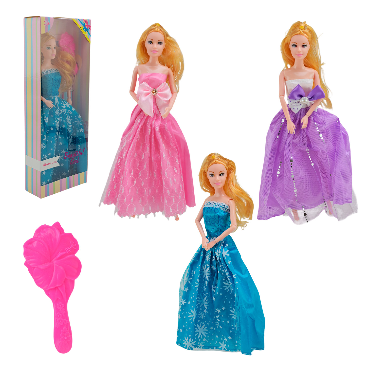 Лялька арт. D200-217 (120шт/2) мікс 3 вида, в нарядном сукні короб. 18*32,5*5см