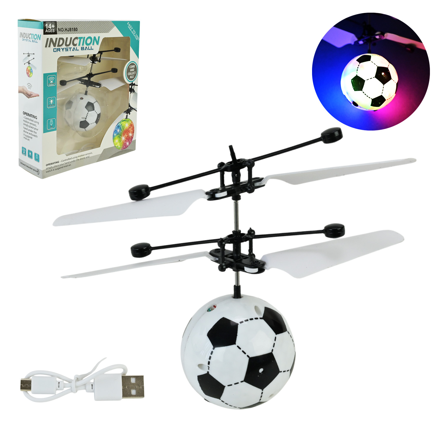 Запускачка арт. HJ8180B (120шт/2) Індукційна куля батар. світло, USB-зярядний пристрій, короб. 16*5*18см