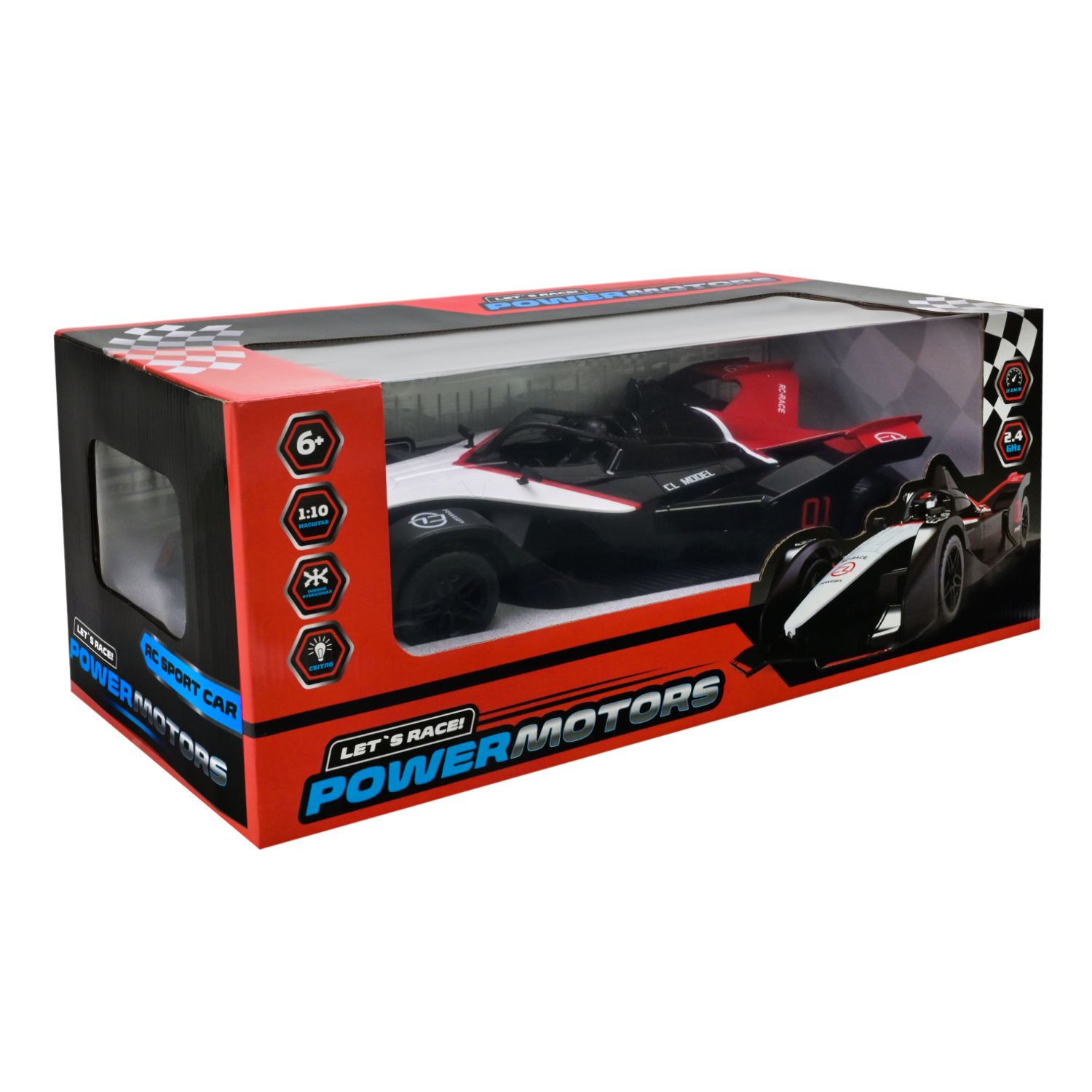 Машина р/к арт. PM3404BLACK/RED (6шт),"POWERMOTORS",1:10,чорно/червоний колір,акум., світло у кор.56*26*22см.