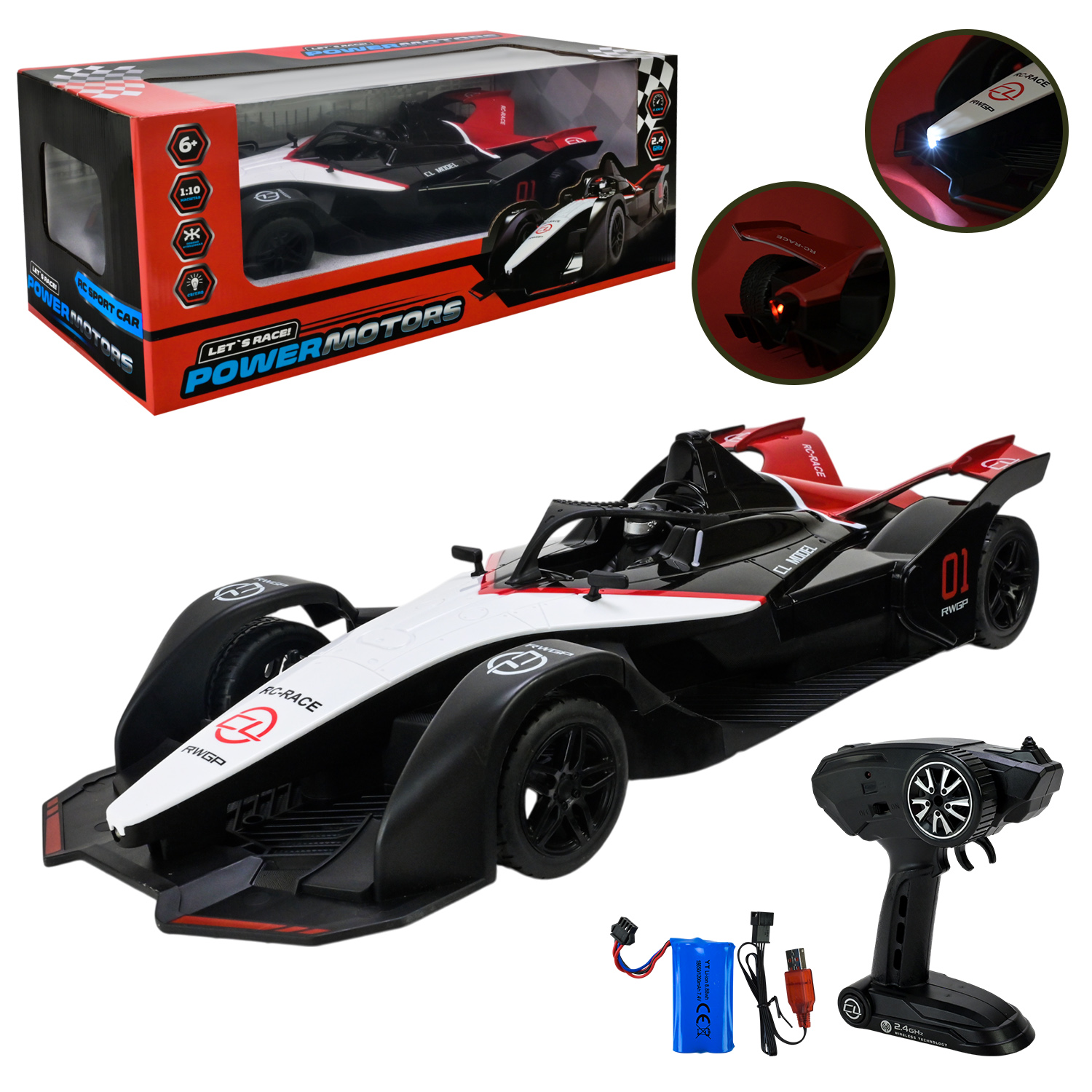 Машина р/к арт. PM3404BLACK/RED (6шт),"POWERMOTORS",1:10,чорно/червоний колір,акум., світло у кор.56*26*22см.