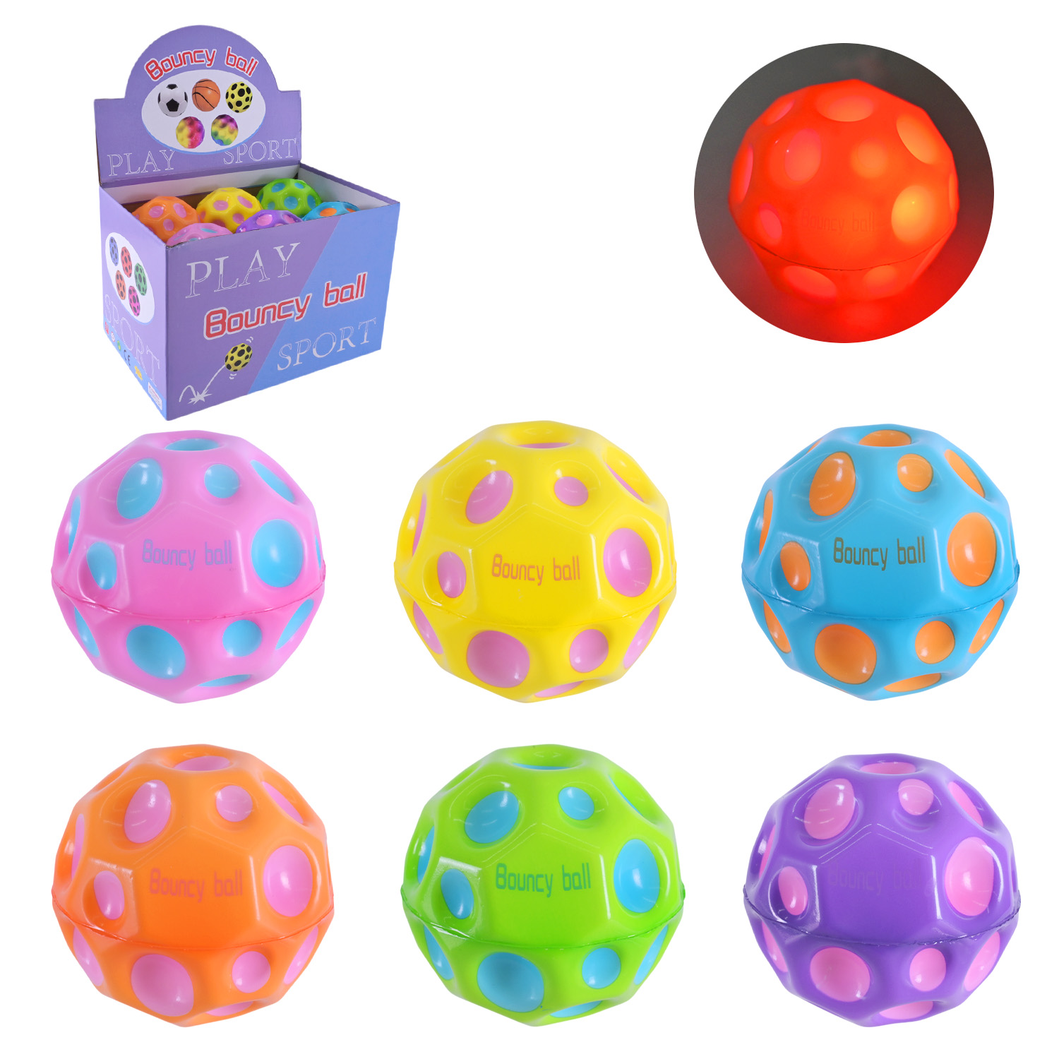 Пострибунчик арт. PR2449 (192шт) Graviti ball 8 см світиться 12шт в дисплеї