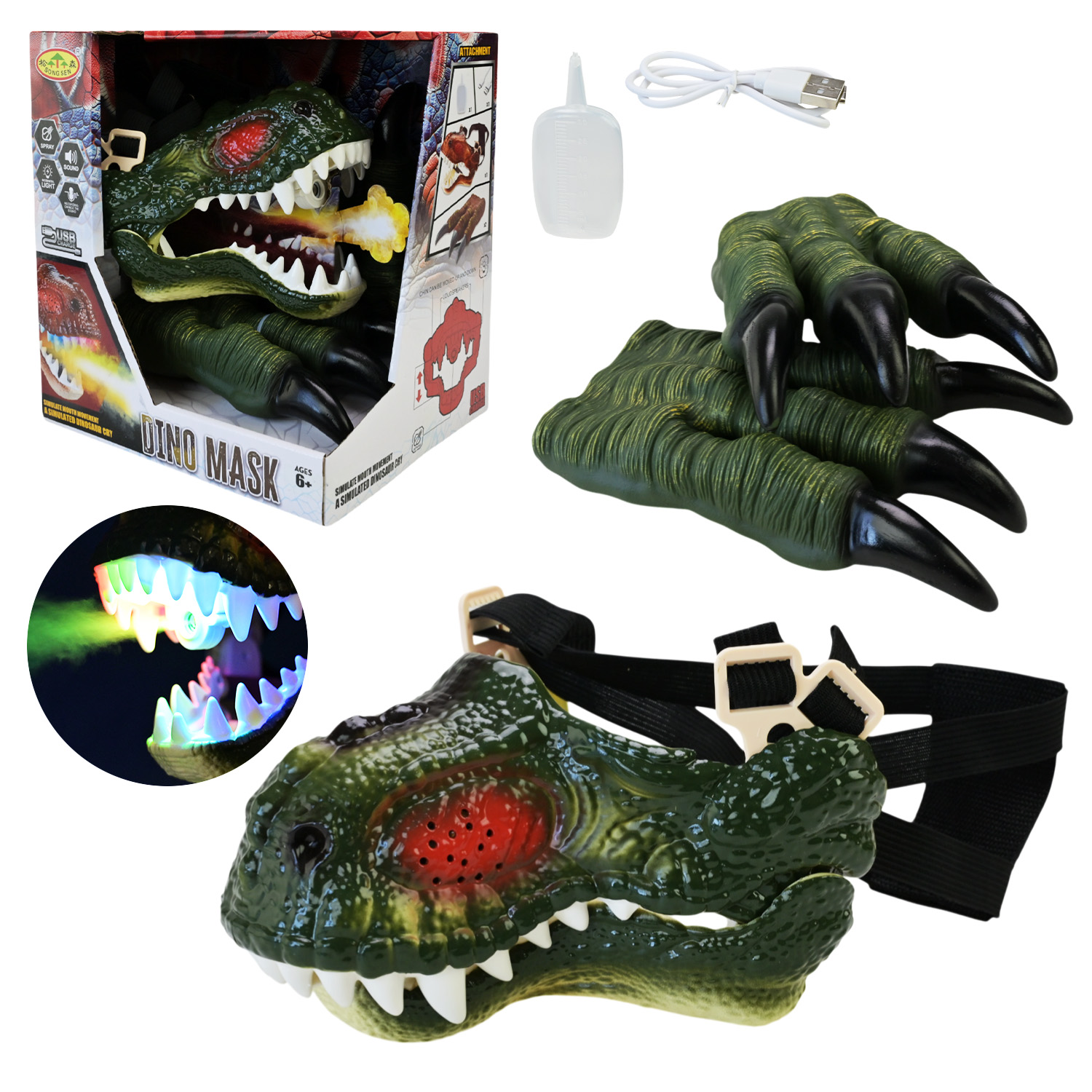 Ігровий набір арт. K5 (18шт/2) маска динозавра, пазурі,світло, звук, пар, акум.короб. 24*19,5*27,5см