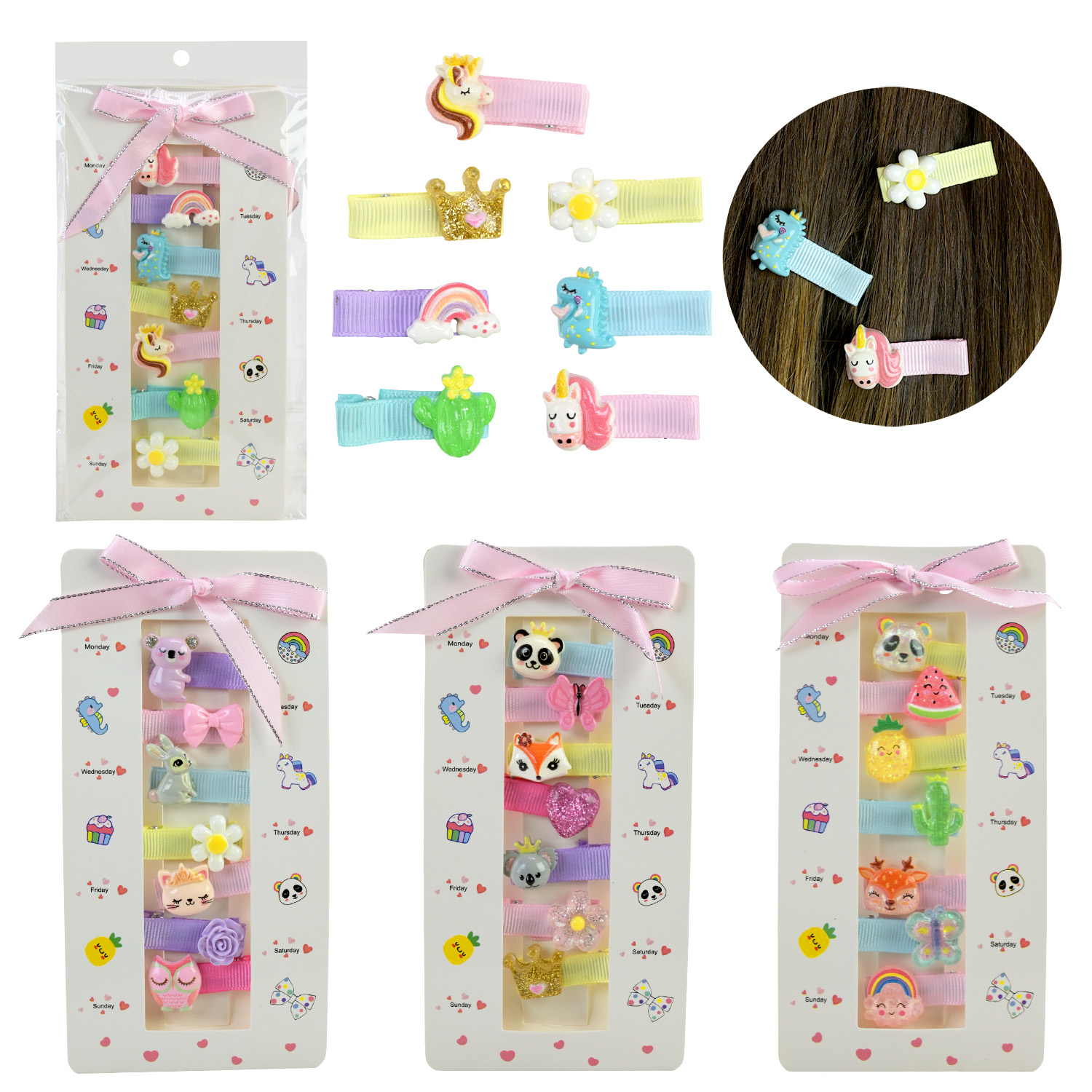 Аксесуари для дівчат арт. YH-124 (120шт)   мікс видів, набір заколок для волосся. 3 види, планш. 8*16см