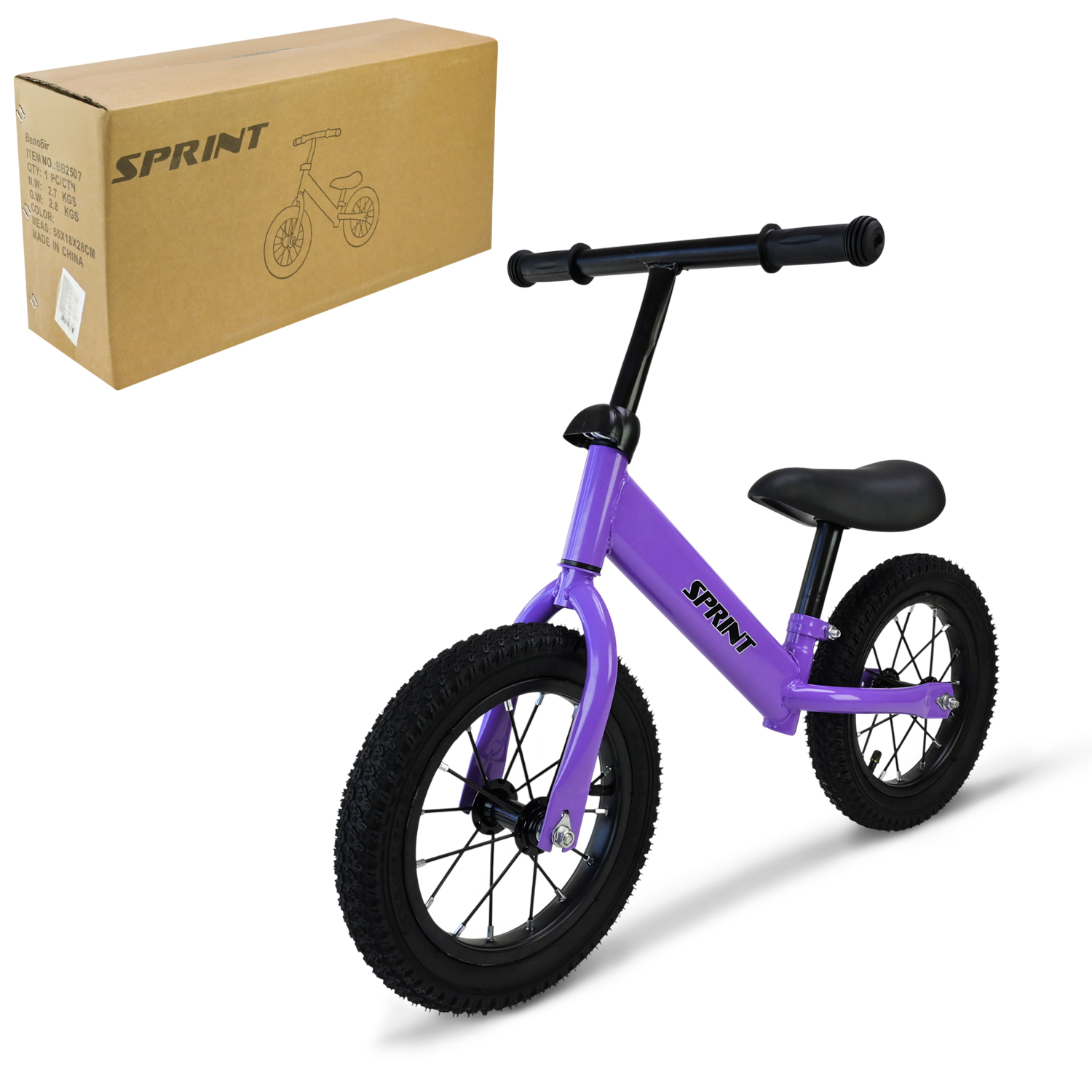 Велобіг арт. BB2507 (1шт)   сталевий, колеса 12 дюймів надувні,фіолетовий