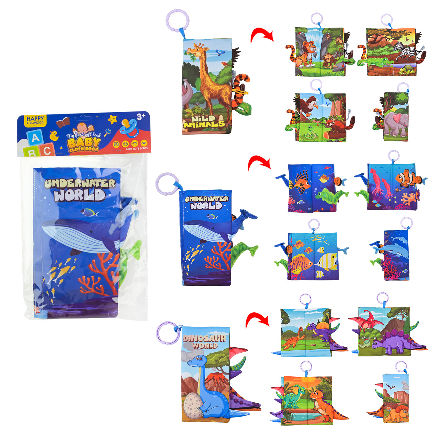 Книга м'яка арт. 7622-15A/B/C (192шт/2) 3 види, тактильна, м'які хвости тварин,р-р 12*23*1,5 см. у пакеті 20*1,5*32 см.