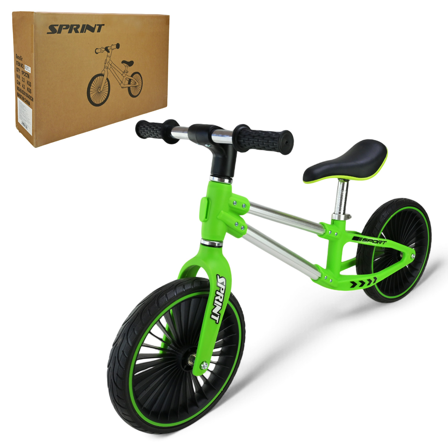 Велобіг арт. BB2511 (1шт)   сталевий, колеса 12 дюймів PU,зелений у короб. 63*16*43 см