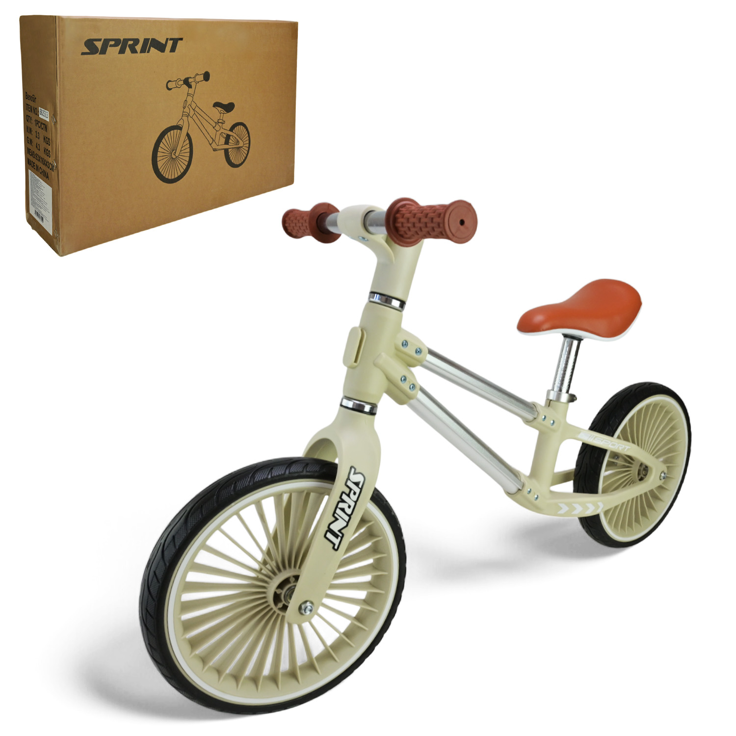 Велобіг арт. BB2513 (1шт) сталевий, колеса 12 дюймів PU,бежевий у короб. 63*16*43 см