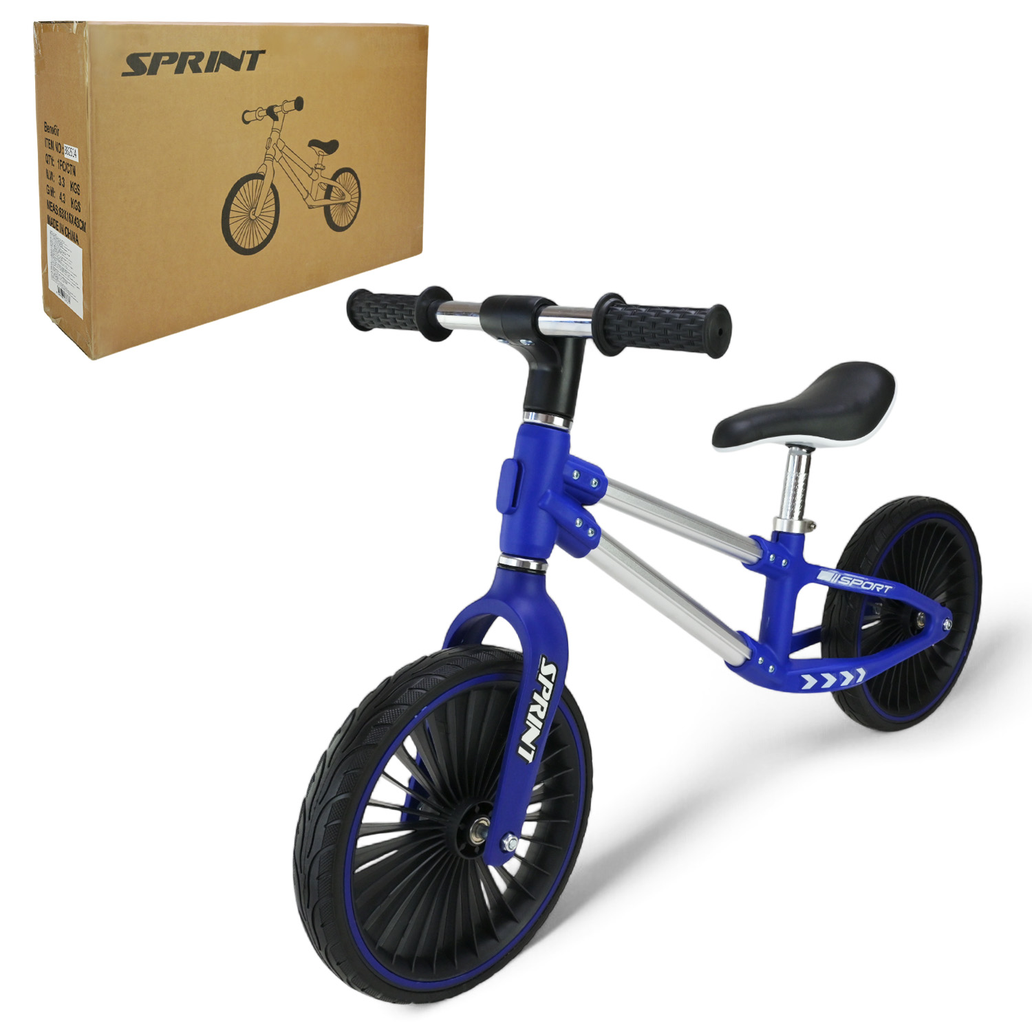 Велобіг арт. BB2514 (1шт) сталевий, колеса 12 дюймів PU,синій у короб. 63х16х43 см