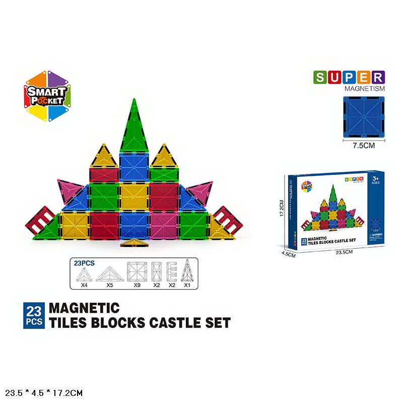 Магнітний конструктор арт. S-1004 (36шт/2)   23дет.,  короб. 23,5*4,5*17см