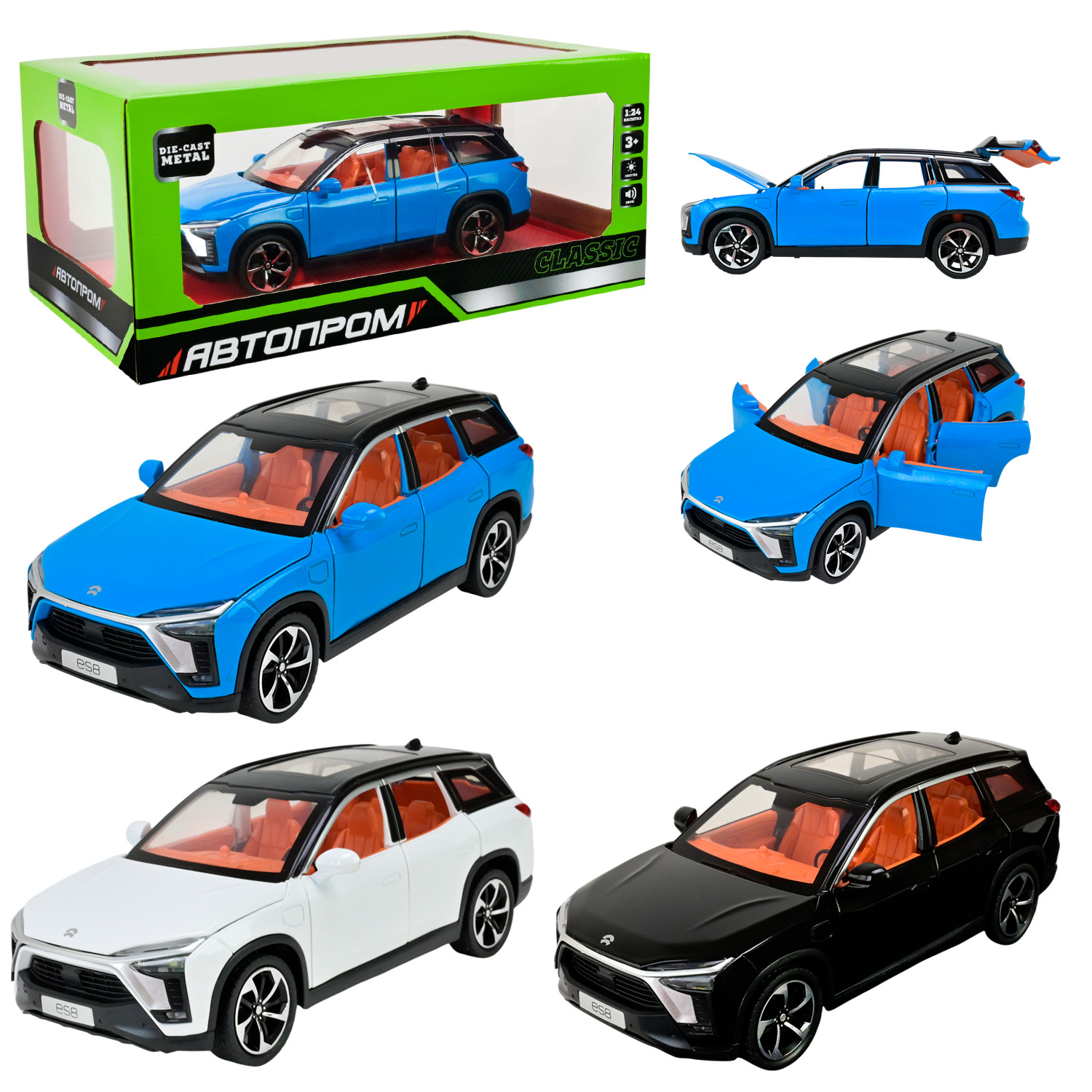 Машина мет. АВТОПРОМ арт. AP7732 (12шт/2) 1:24 Nio ES8, батар,світло,звук,відкр.двері,короб. 28*16*12,8см