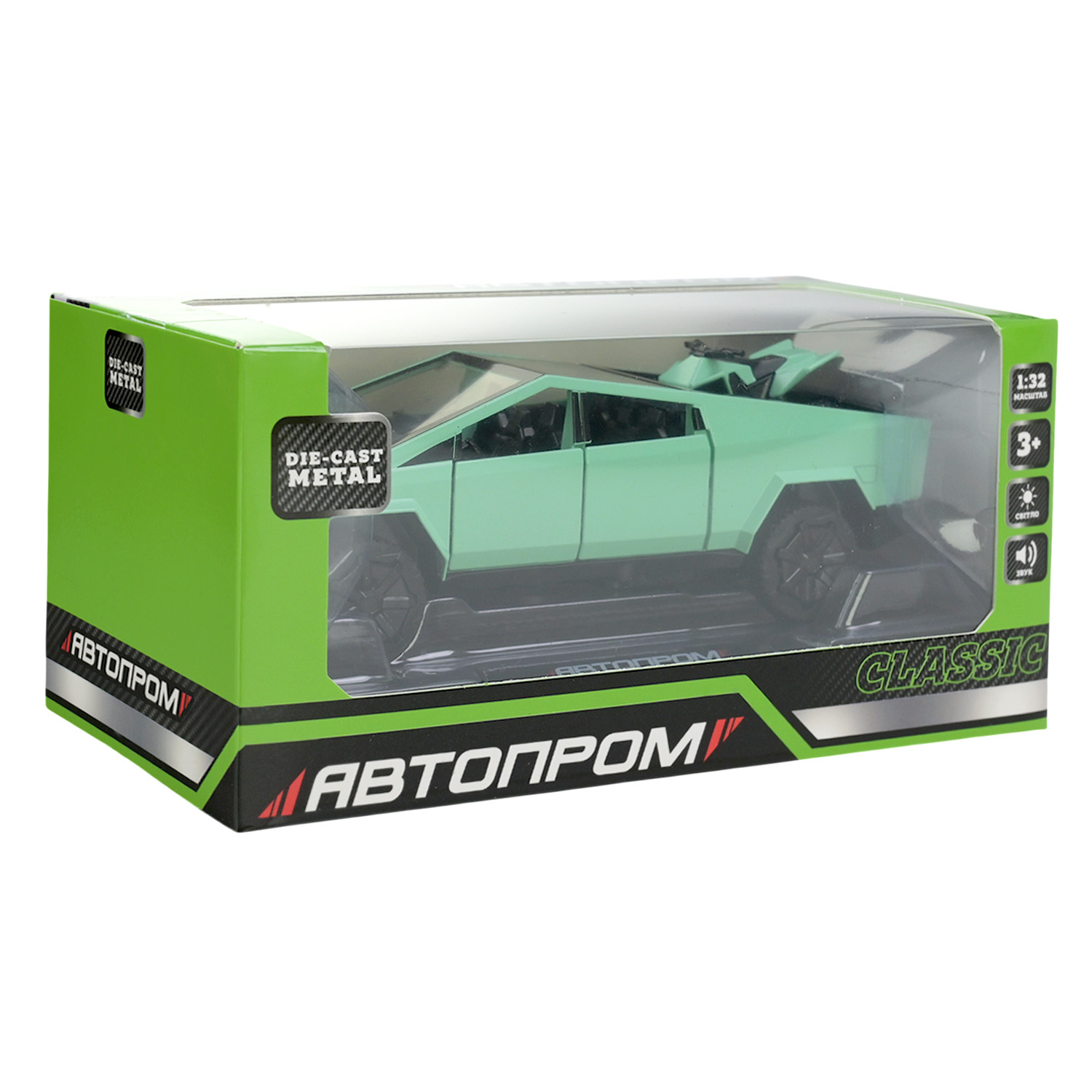 Машина мет. АВТОПРОМ арт. AP74223 (24шт/2) 1:32 Tesla pickup truck beach, батар,світло,звук,відкр.двері,короб. 19,5*9*9см