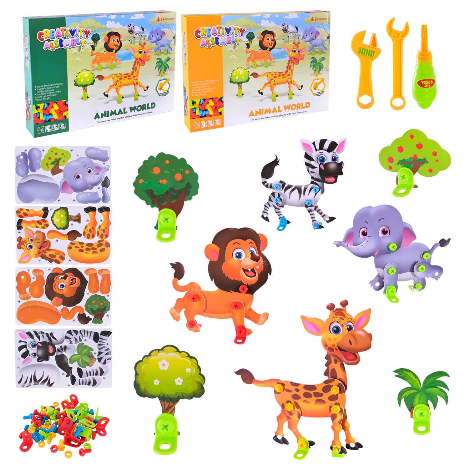 Гра "Магічні пластини" арт. 021-1 (96шт/2)4 видів тварин, 3 инст-та, 32 гайки з болтами, 20 кріплень, короб. 28,5*4,5*19 см