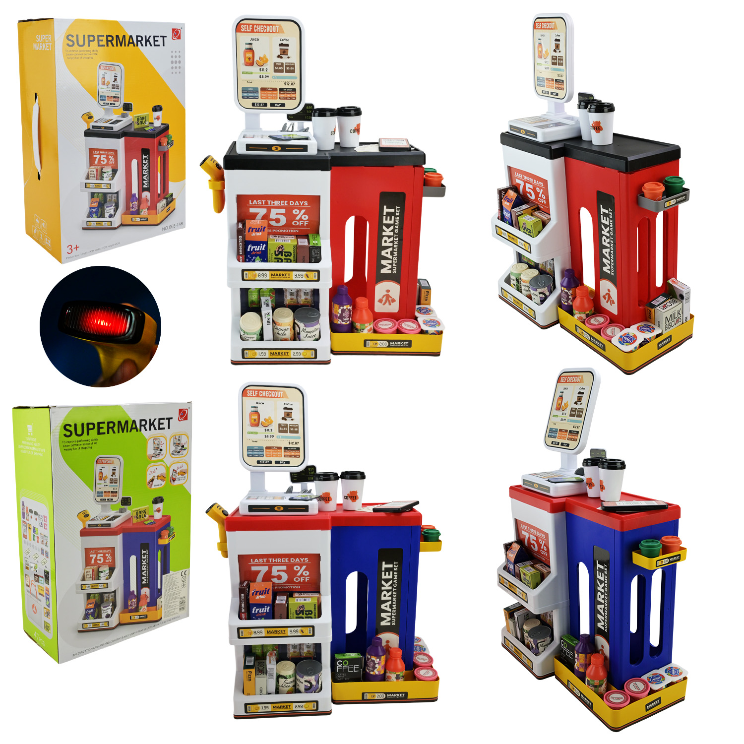 Супермаркет арт. 668-149 (12шт) 2 кольори батар.  світло, звук, аксес для гри короб. 40*30*15см