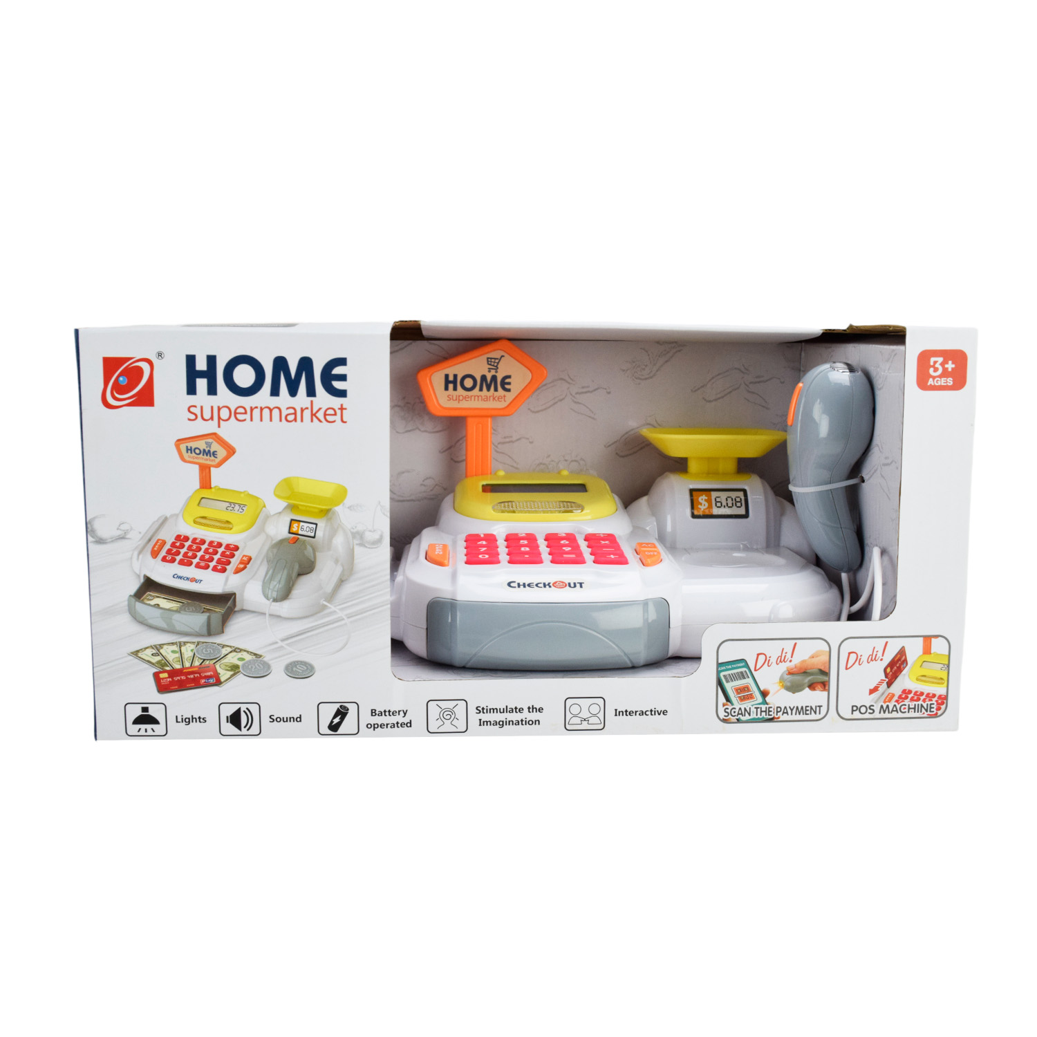 Каса арт. 668-115/116 (12шт/2)батар. мікс 2 види. світло-звук,касовий апарат,сканер,продукти,гроші короб. 36-18-17 см