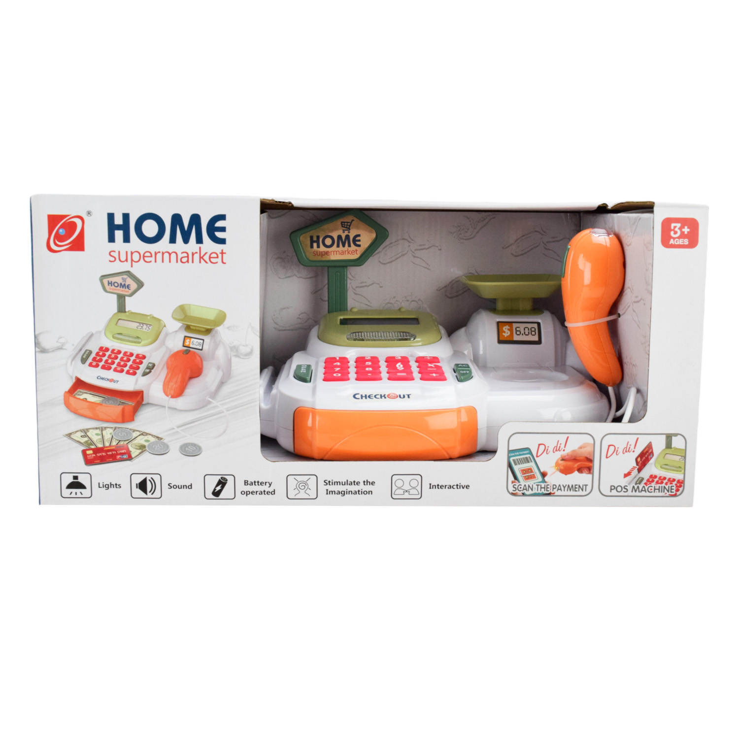 Каса арт. 668-115/116 (12шт/2)батар. мікс 2 види. світло-звук,касовий апарат,сканер,продукти,гроші короб. 36-18-17 см