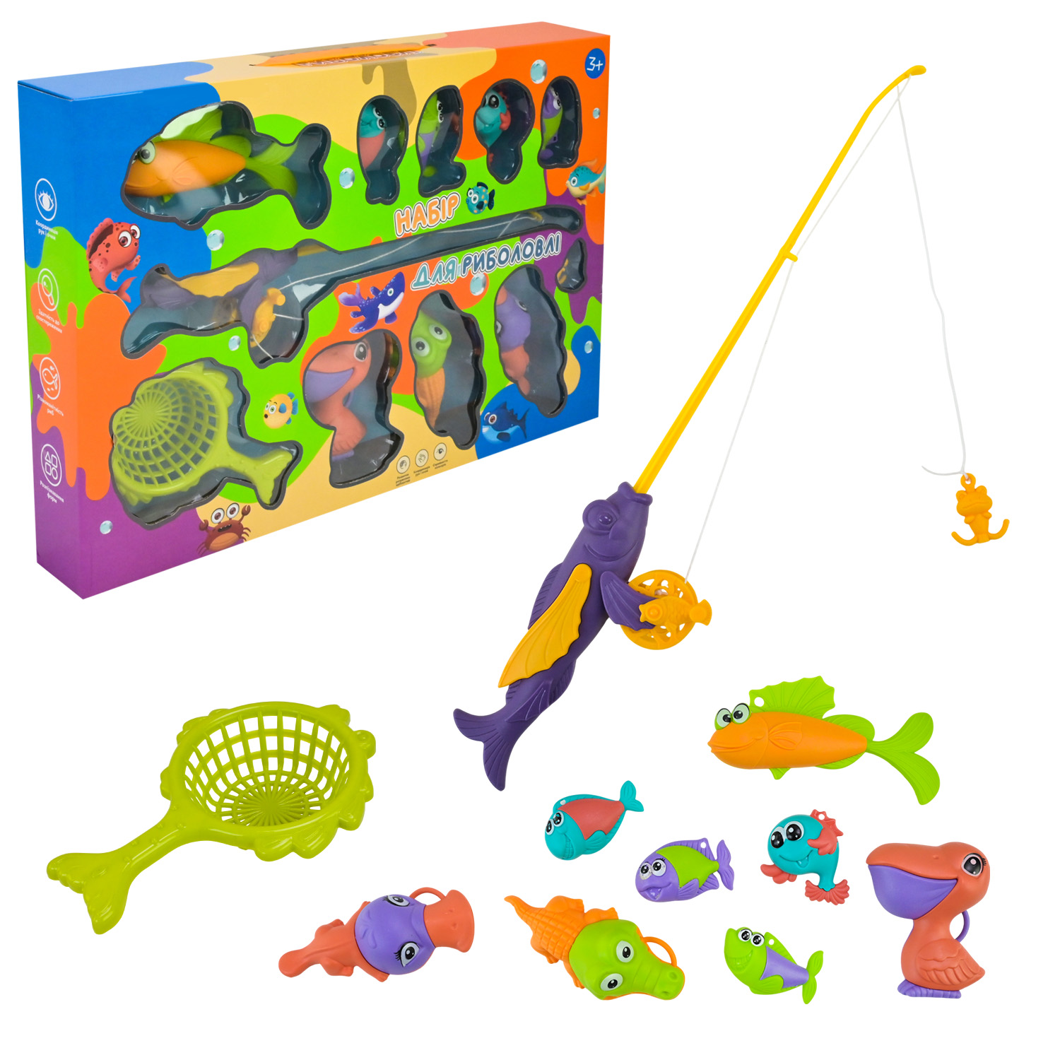 Рибалка арт. PL-725-40 (42шт/2) вудка, 8 рибок, сачок, короб. 41*6*27 см.