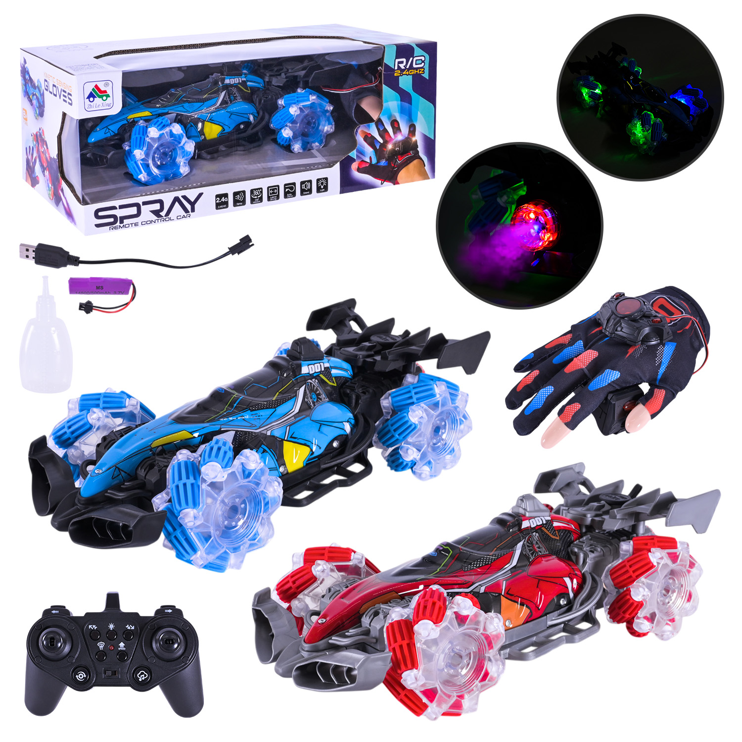 Машина р/к арт. 21016 (24шт/2)  аккум 2кольора,пульт+рукавичка для управляння короб. 35,5*13,5*19см