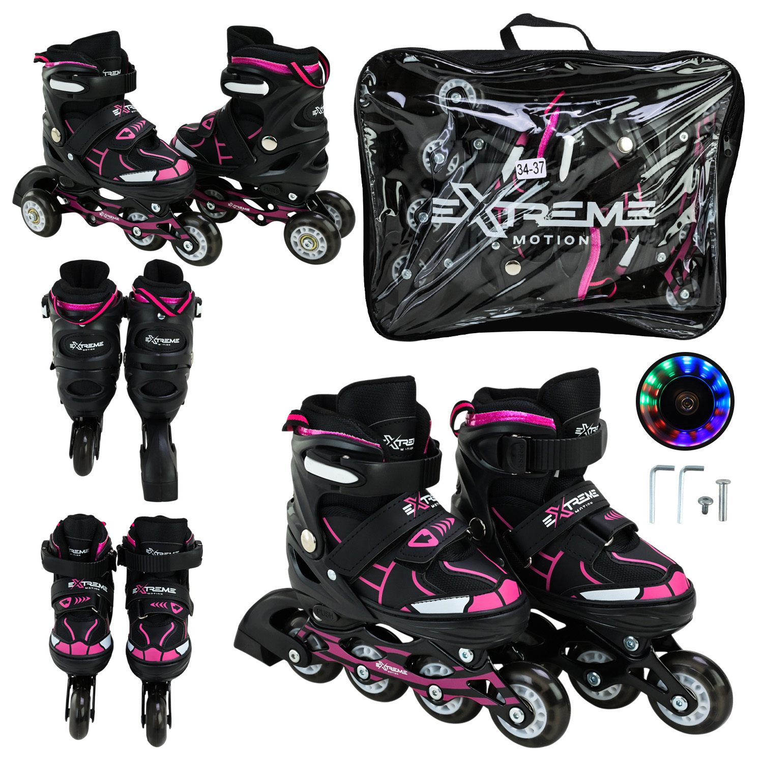 Роликові ковзани арт. RL25428 (6шт)  розмір M (34-37) колеса PU 1 світло