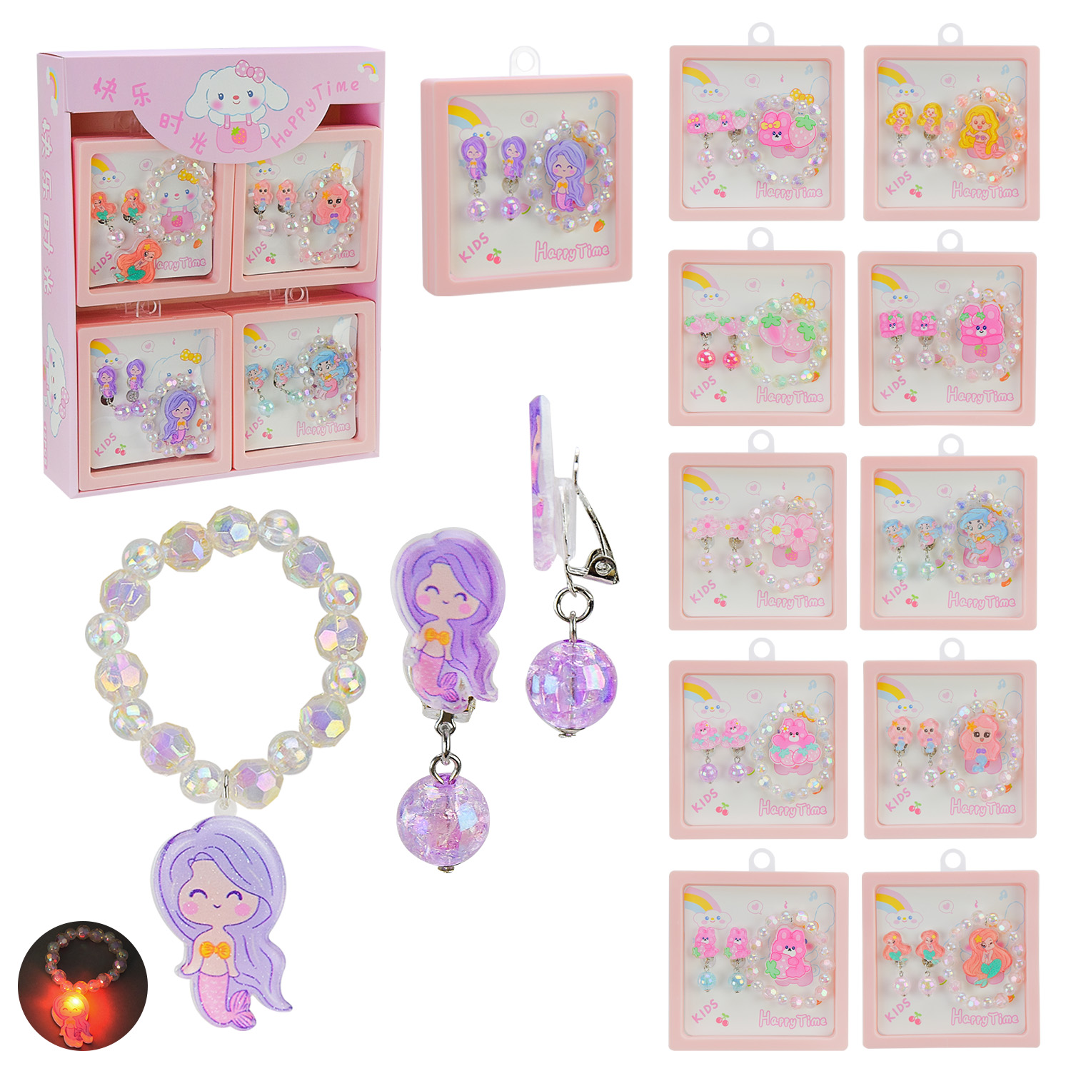 Аксесуари для дівчат арт. CEL-2404 (72шт) 6уп по 12шт мікс 4 види в 1 д.б, кліпси, браслет, світло, 12 шт в д.б, ціна за 1 шт дисп.бокс. 9*9*2см