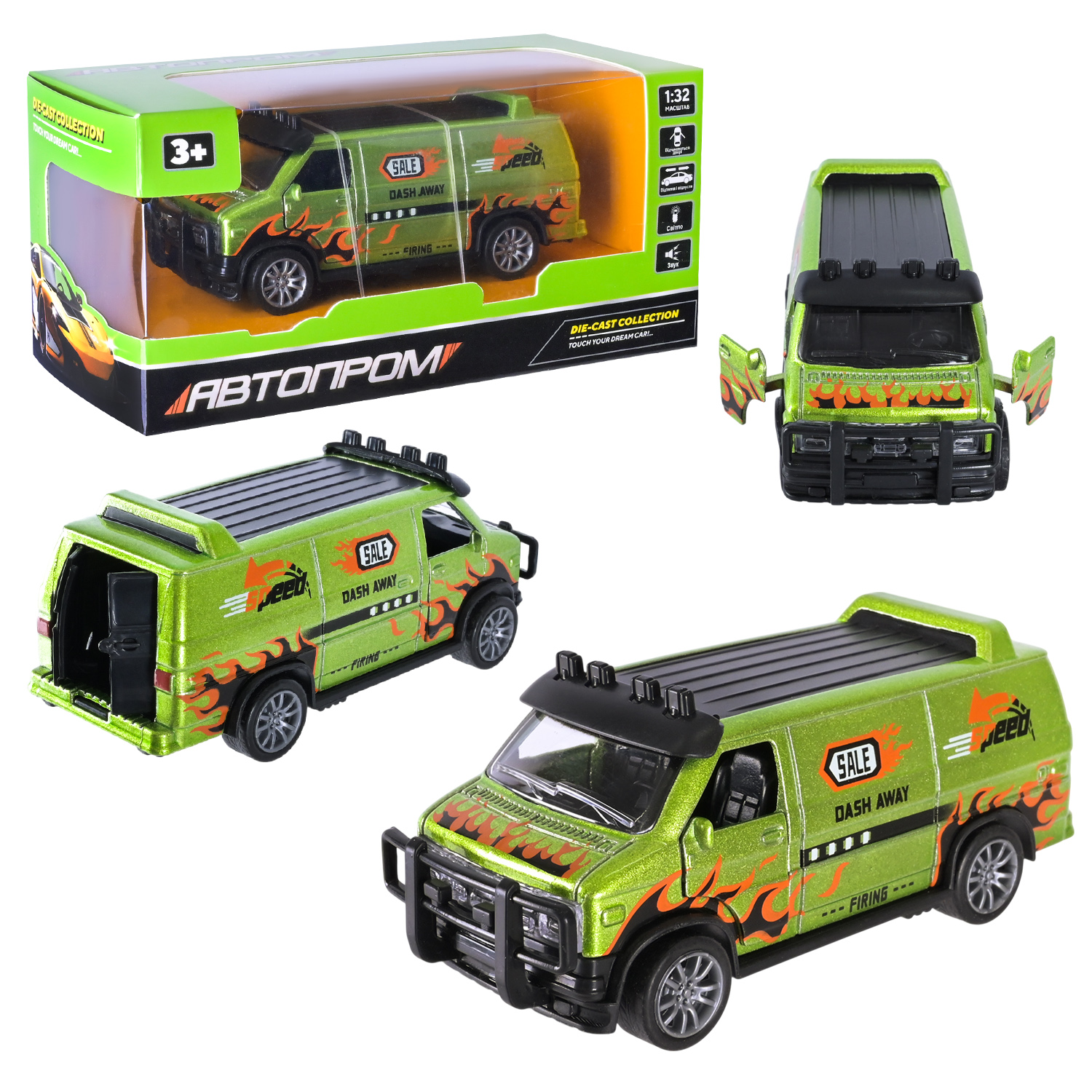 Машина мет. АВТОПРОМ арт. AP74200 (48шт) 1:32,3 цвета,откр.двери,батар.,свет,звук,короб. 15*6,5*7см