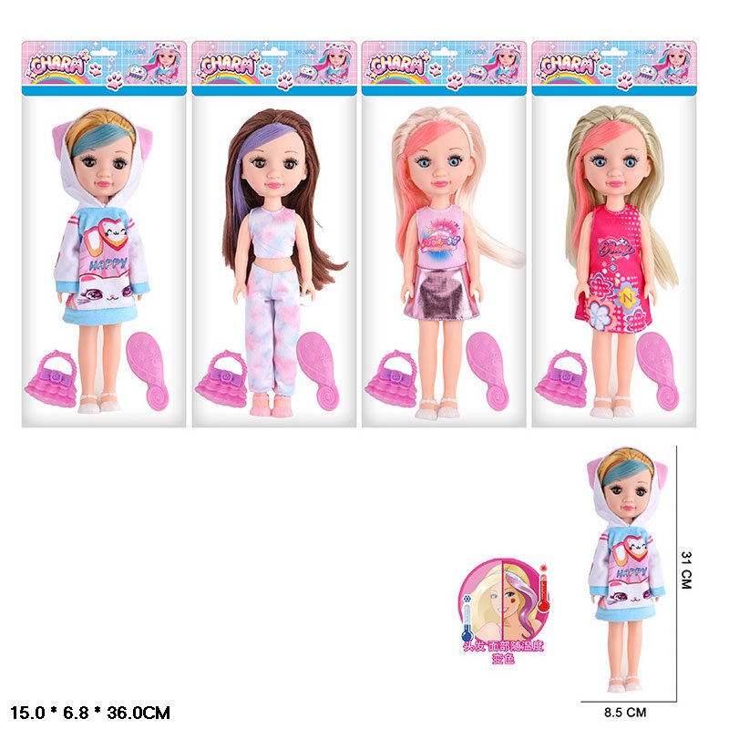 Лялька арт. 6064A (192шт/2)   мікс 4 види, змінює колір волосся, аксес пакет 15*7*36 см