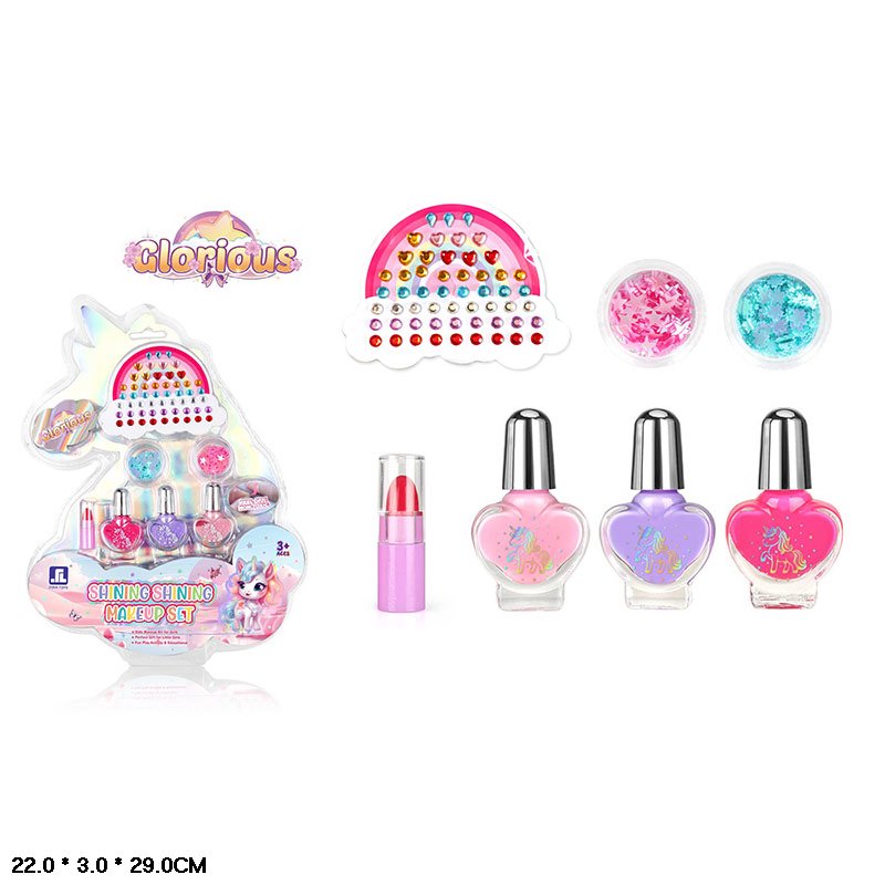 Набір косметики арт. ZR-41D (144шт/2) помада, лак для нігтів, блискітки, наліпки, у слюді 22*3*29 см