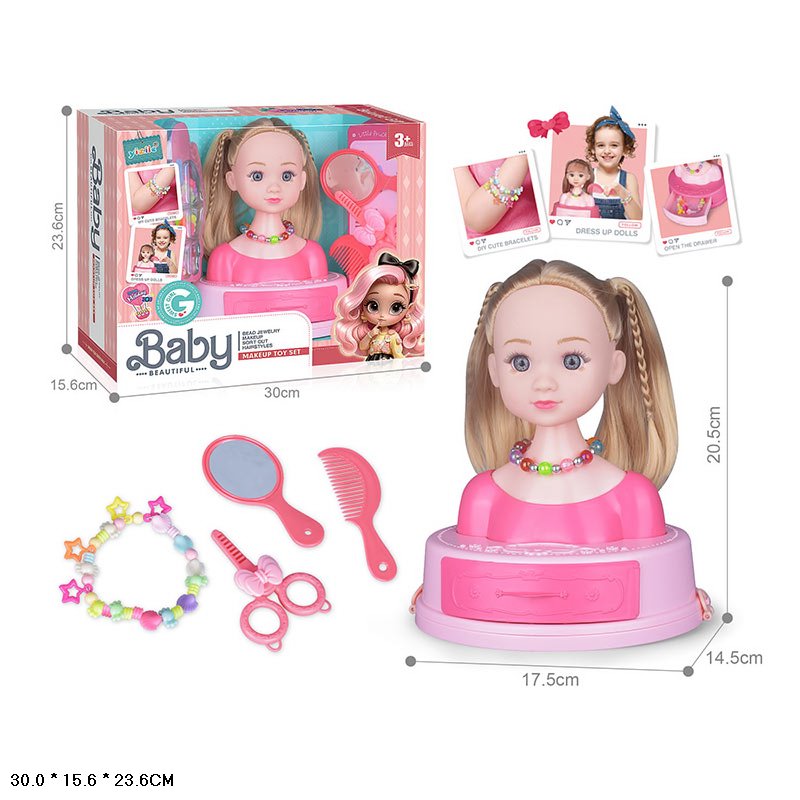 Голова для зачісок арт. 672-4B (36шт)   аксесуари для волосся, р-р іграшки 17,5*14,5*20,5 у короб. 30*15,6*23,6 см