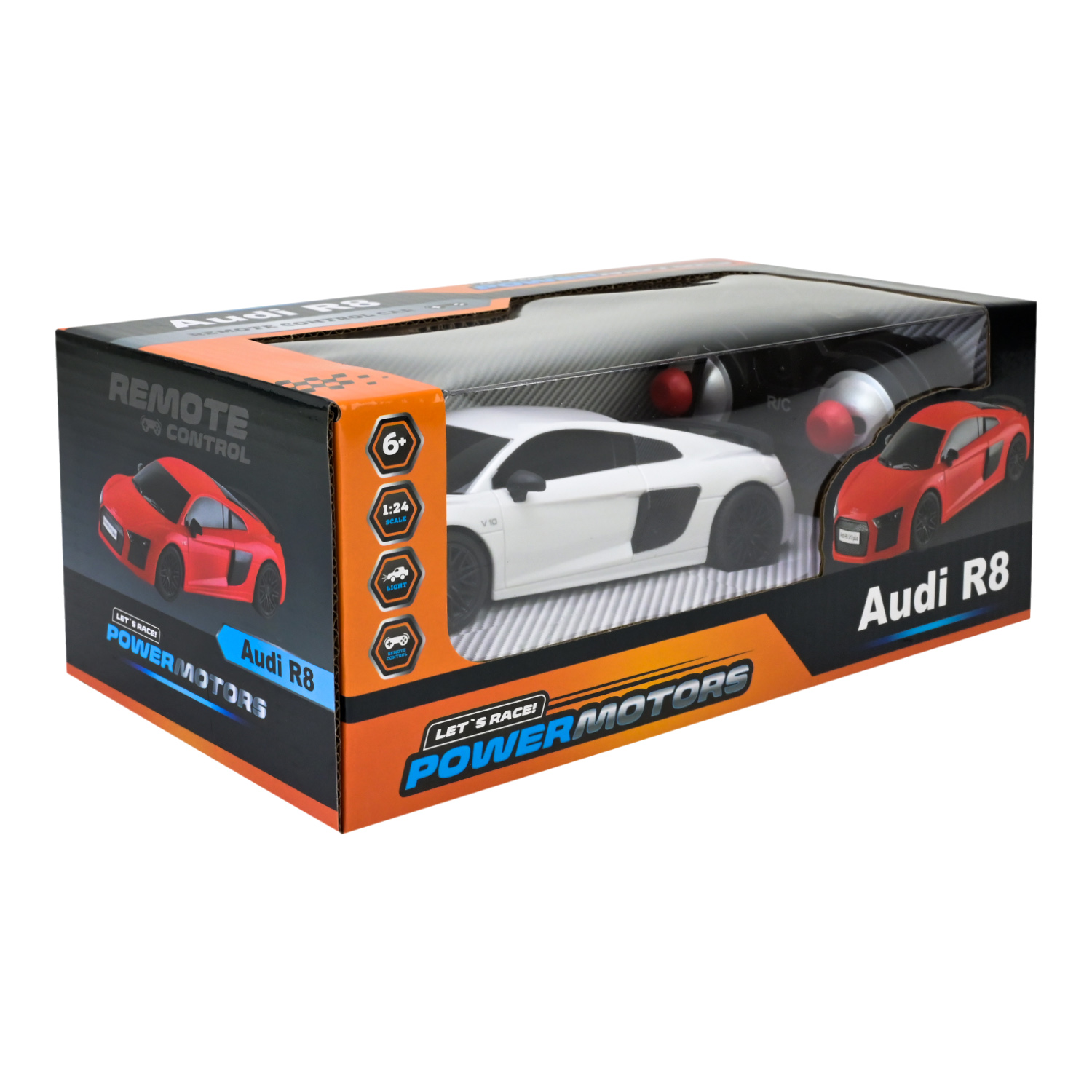 Машина р/к арт. PM2408 WHITE (24шт),"POWERMOTORS",1:24 AUDI R8,бiлий колiр, акум.,світло у кор.26,5*14*10,5см.