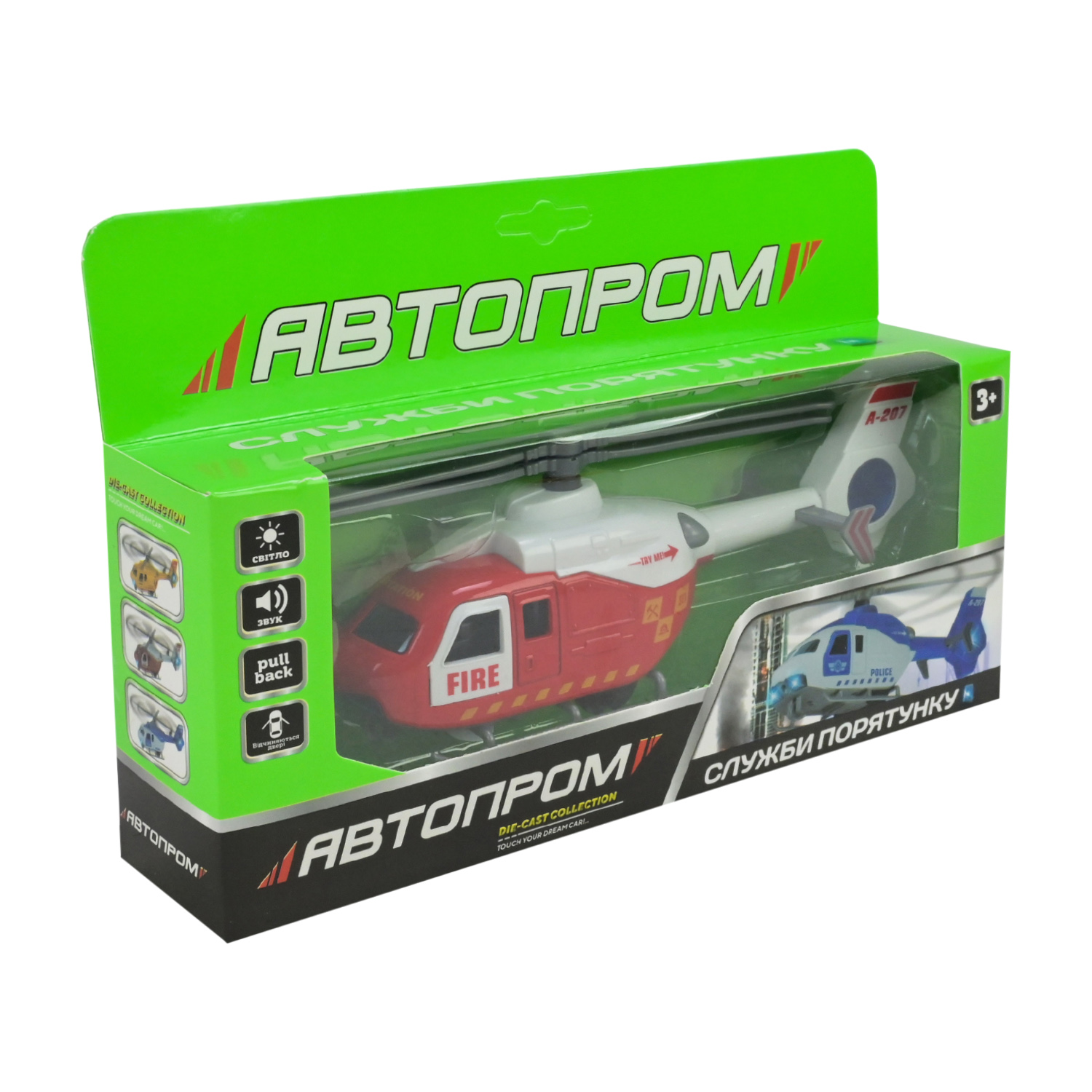 Вертолiт мет. АВТОПРОМ арт. AP7541 (96шт/2) 3 види, відкр.двері батар.,світло,звук,у короб.24,5*15*5,5см