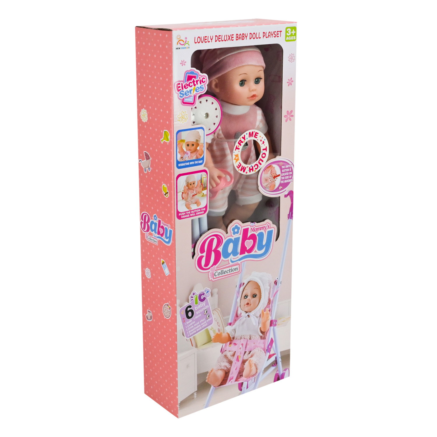 Іграшковий набір арт. 151D (18шт) батар. входять у комплект, лялька, візочок, аксес, повторює слова,мама, сміх, рух короб. 23*10*60