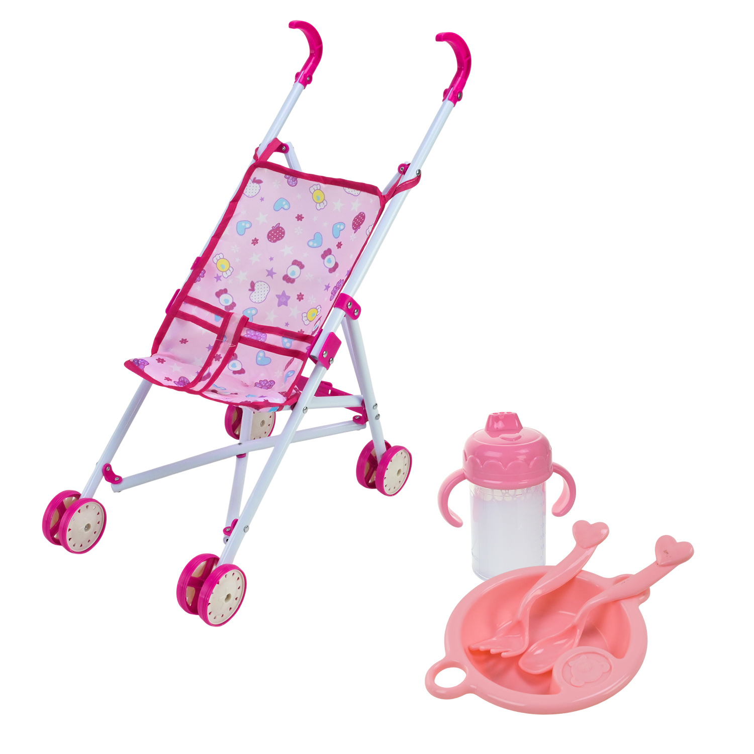 Іграшковий набір арт. 151D (18шт) батар. входять у комплект, лялька, візочок, аксес, повторює слова,мама, сміх, рух короб. 23*10*60