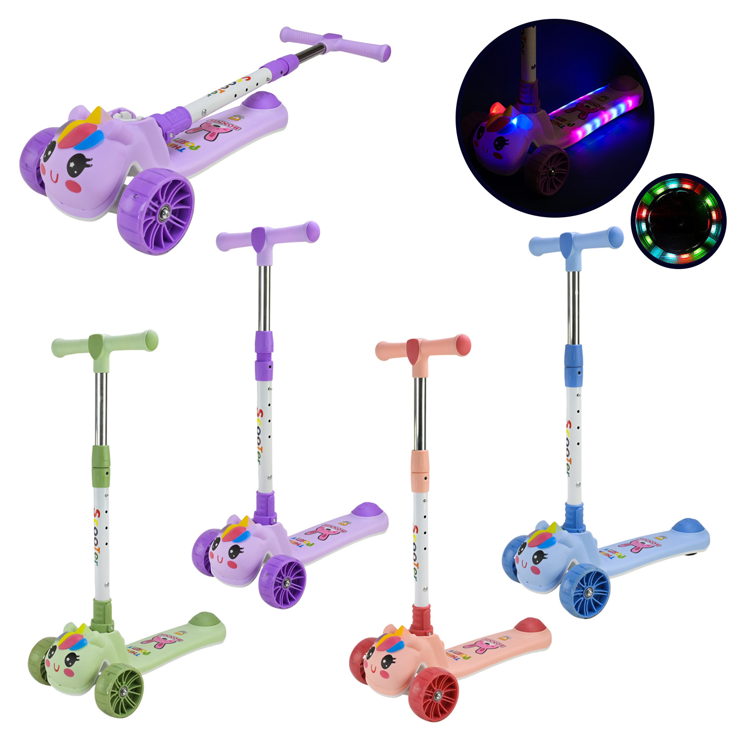 Самокат дитячий 3-х коліс  арт. SC2619 (10шт) складний, колеса PU муз.4 кольори, батар., світло, звук
