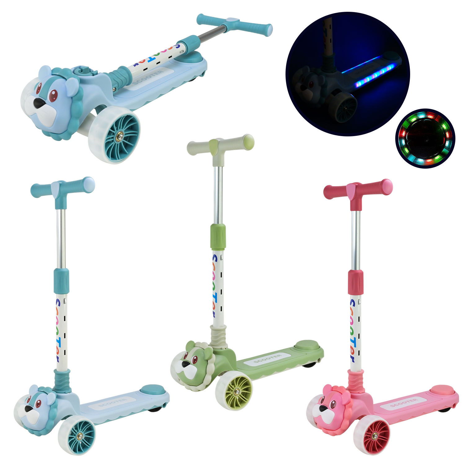 Самокат дитячий 3-х коліс  арт. SC2620 (10шт) складний, колеса PU світло, муз.3 кольори, батар.,звук