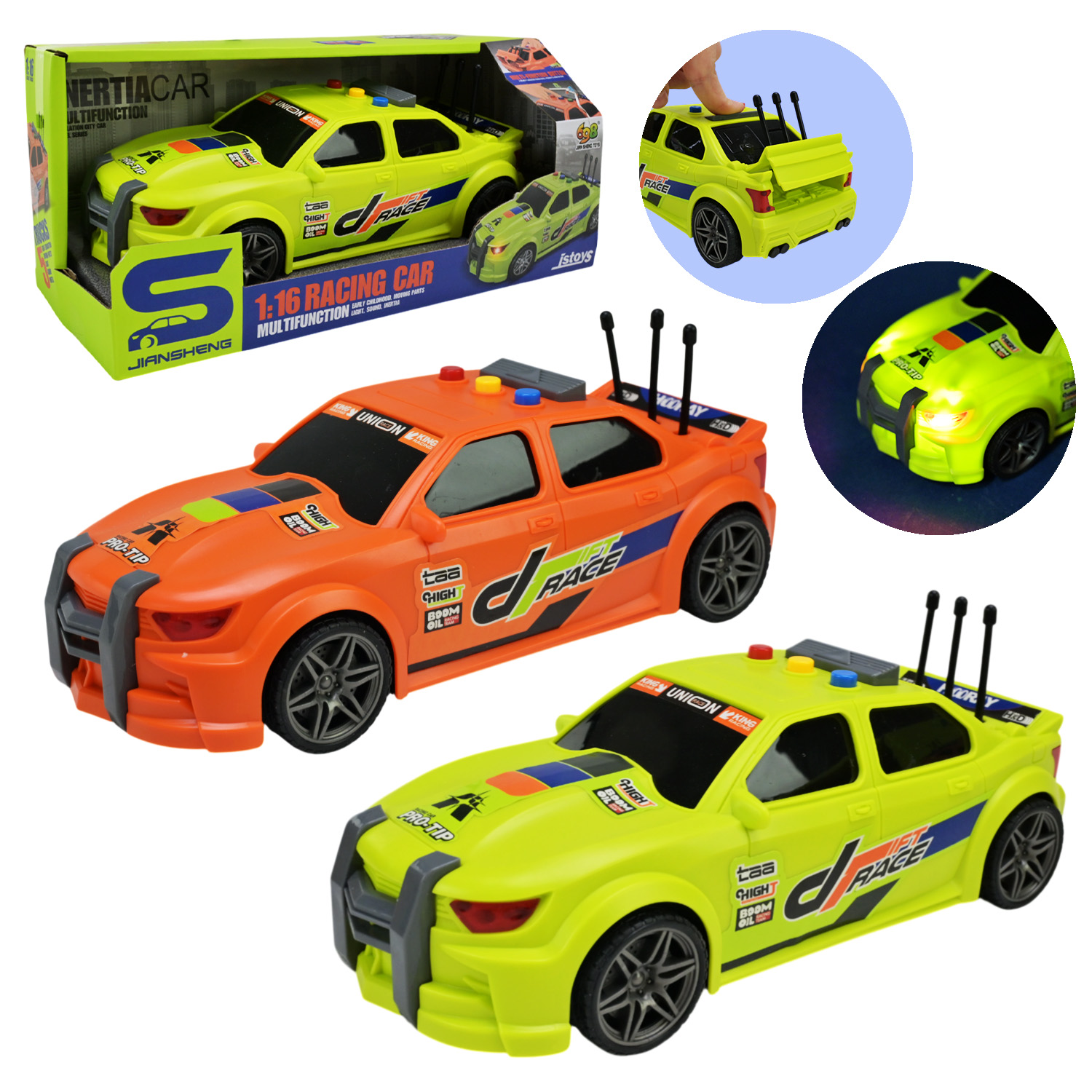 Машина арт. JS124/124A (48шт/2) батар.,спорткар 1:16,2 цвета,світ.,звук,короб 28,5*13,5*12,5см