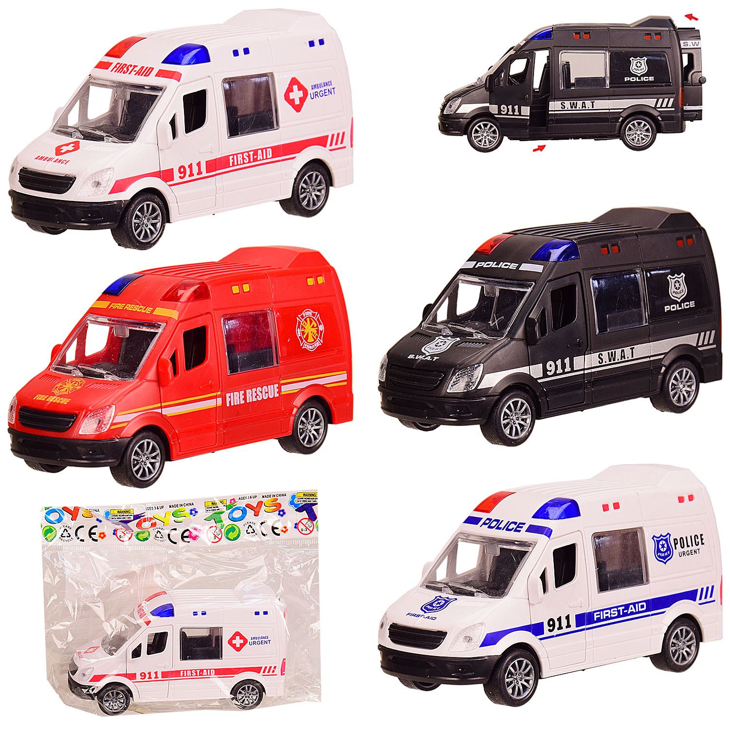 Машина інерц. арт. JW567-019 (360шт/2) 4 види,відкр.ываются двері,р-н іграш.-12*5*6,5 см,пакет. 19*15 см